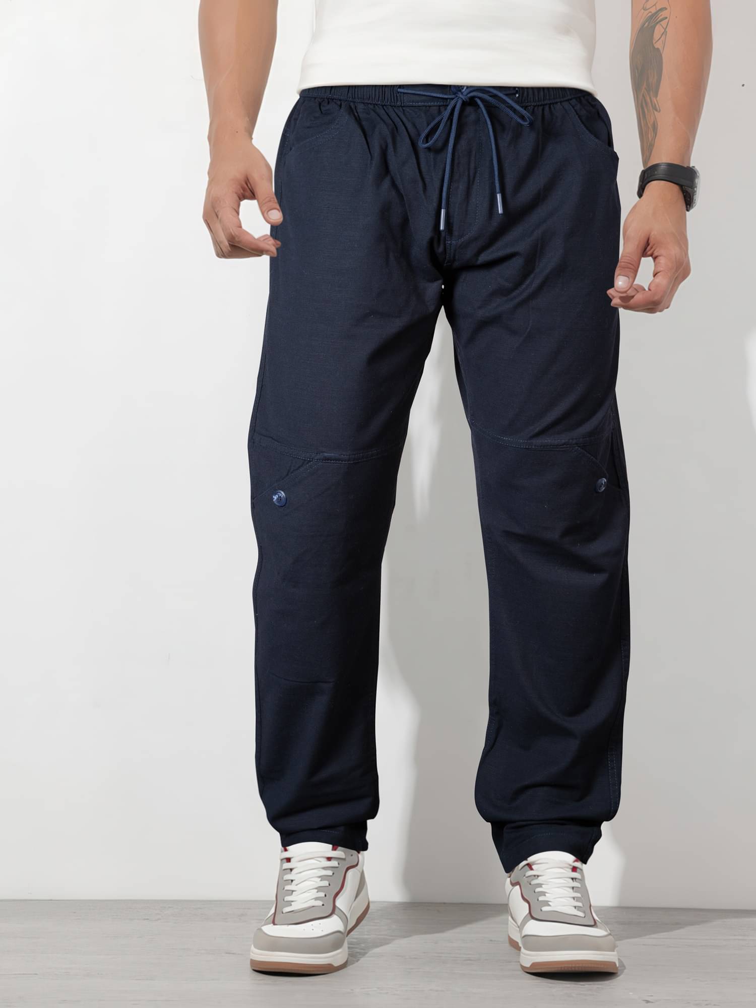     			JB JUST BLACK Relax Flat Men's Trouser - Navy Blue ( Pack of 1 )