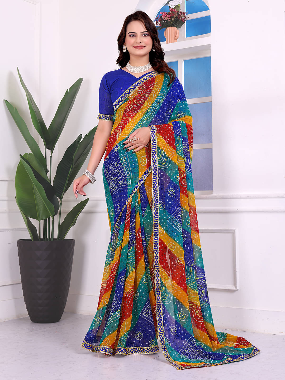     			Kanooda Prints Georgette Printed Regular Saree With Unstitched Blouse Piece ( Blue )