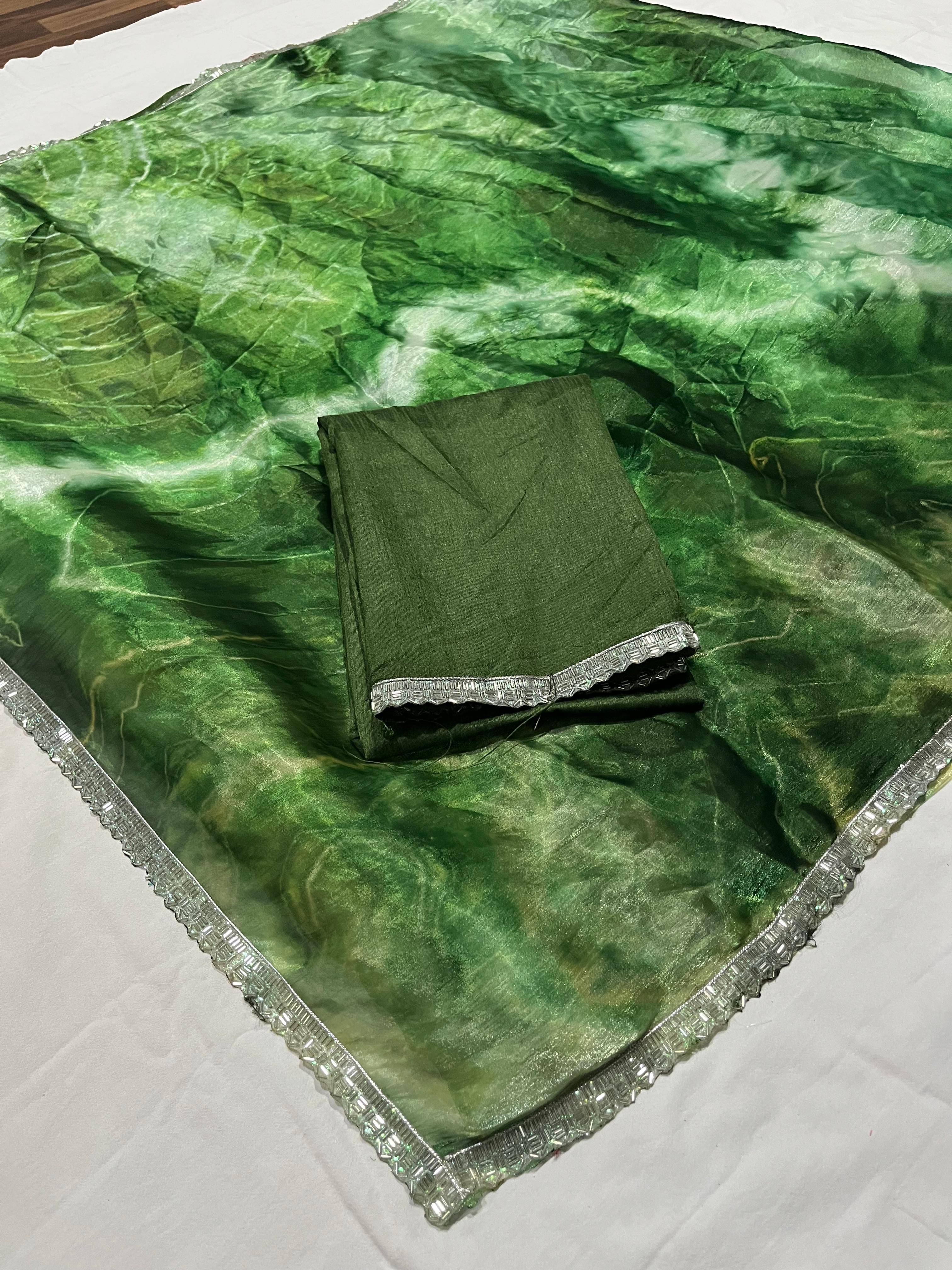     			Kanooda Prints Organza Embroidered Regular Saree With Unstitched Blouse Piece ( Lime Green1 )