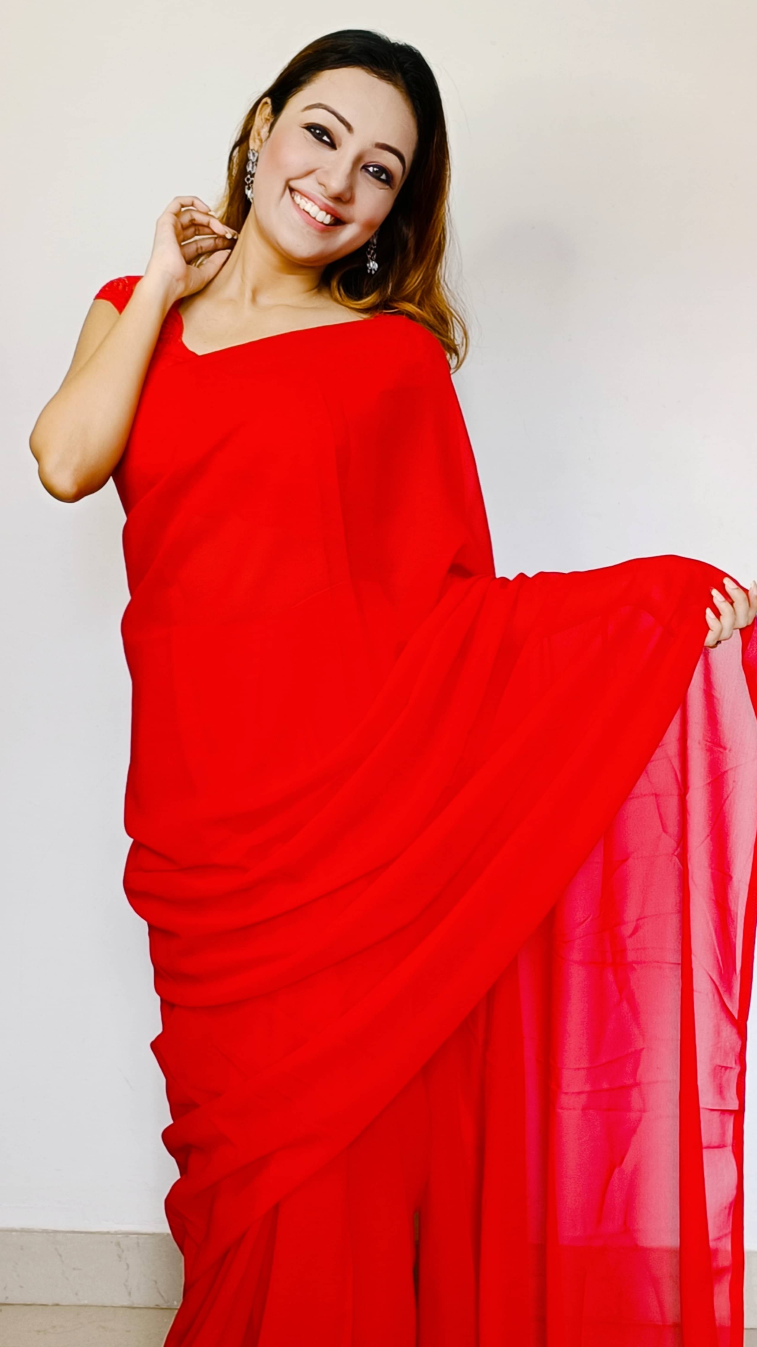Kashvi Sarees Georgette Dyed Kasavu Saree With Unstitched Blouse Piece ( Red ) Kashvi Sarees Georgette Dyed Kasavu Saree With Unstitched Blouse Piece ( Red )