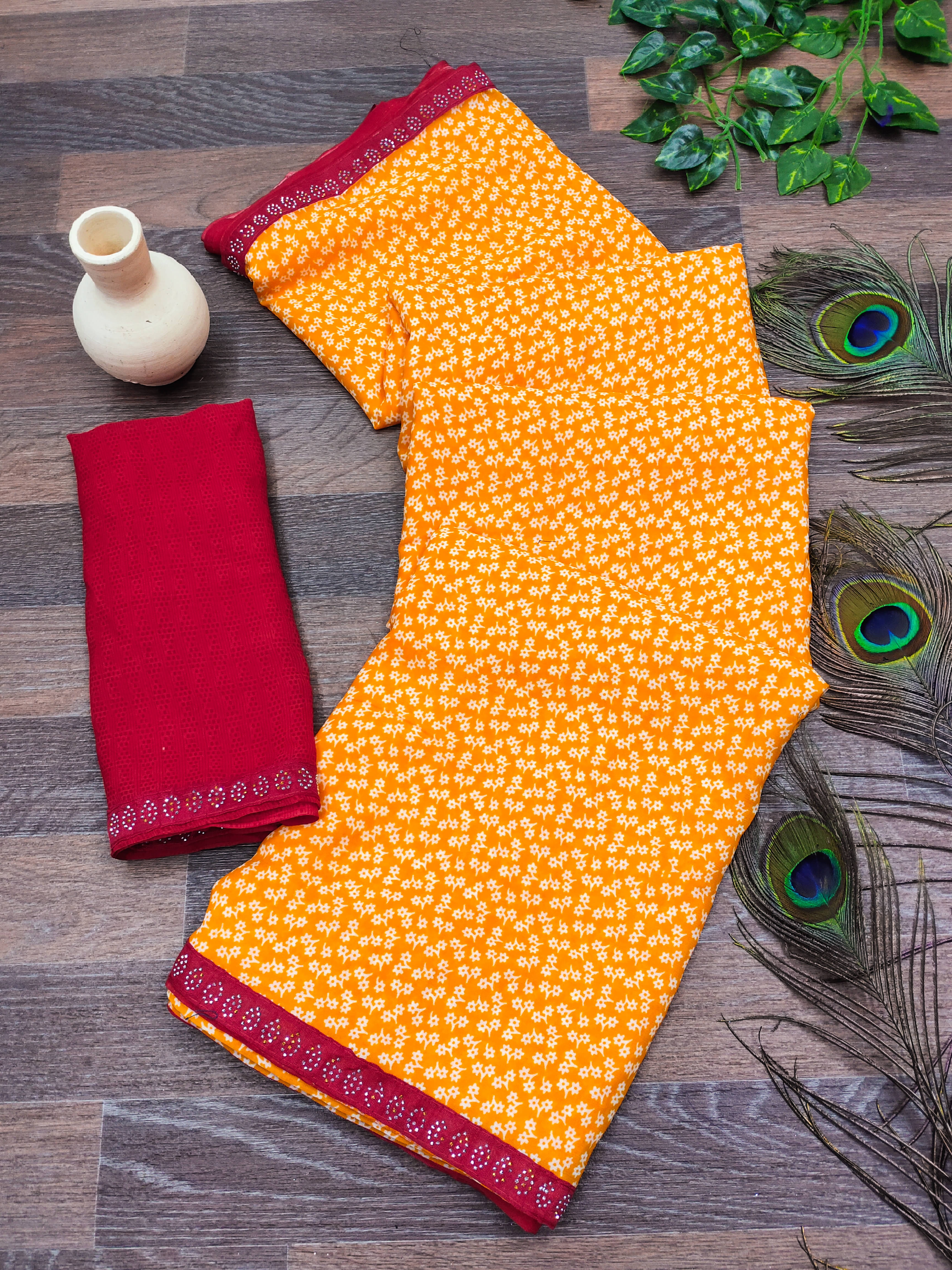 Kashvi Sarees Georgette Embellished Chanderi saree With Unstitched Blouse Piece ( Yellow ) Kashvi Sarees Georgette Embellished Chanderi saree With Unstitched Blouse Piece ( Yellow )