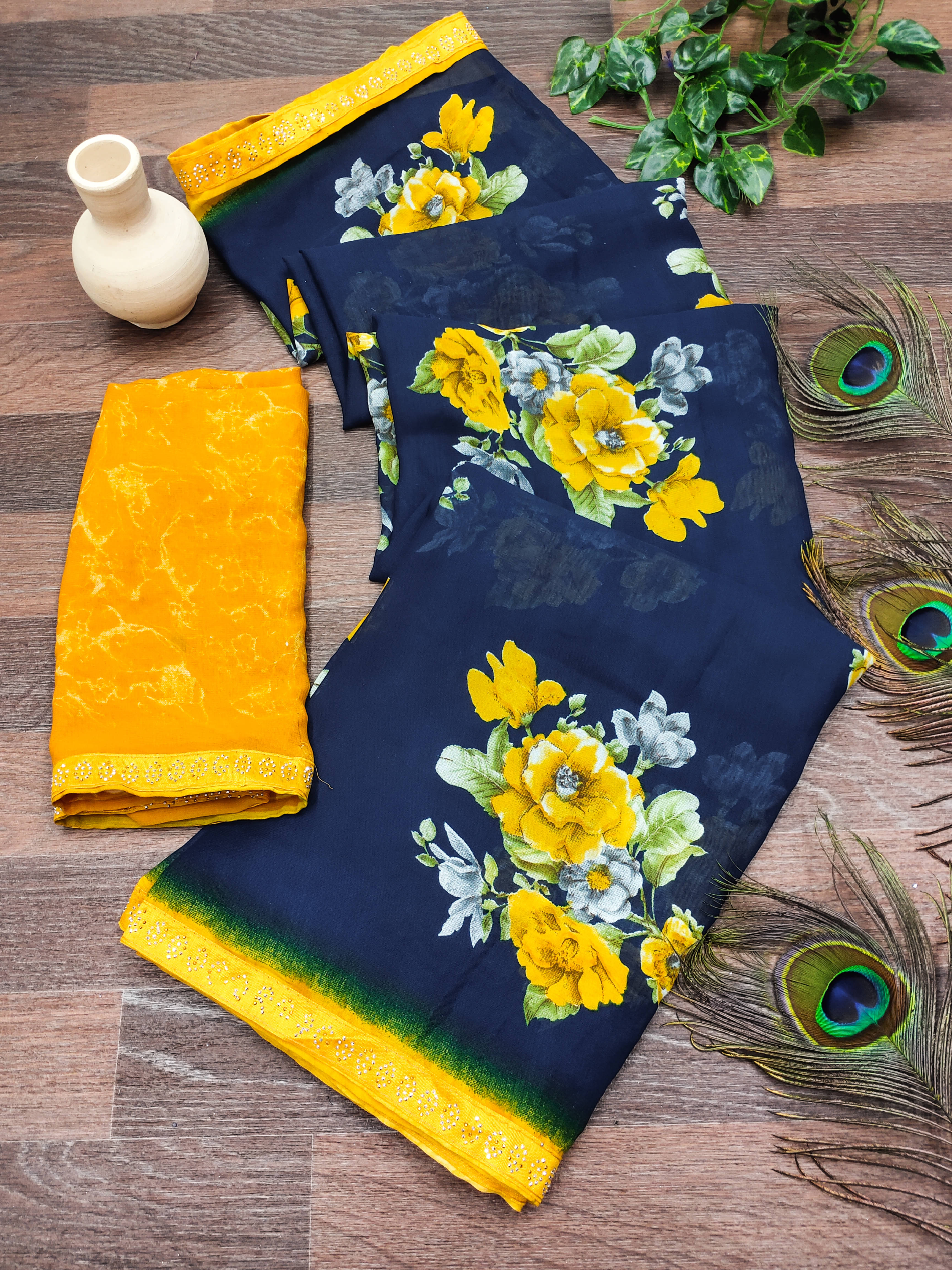    			Kashvi Sarees Georgette Embellished Chanderi saree With Unstitched Blouse Piece ( Turquoise )