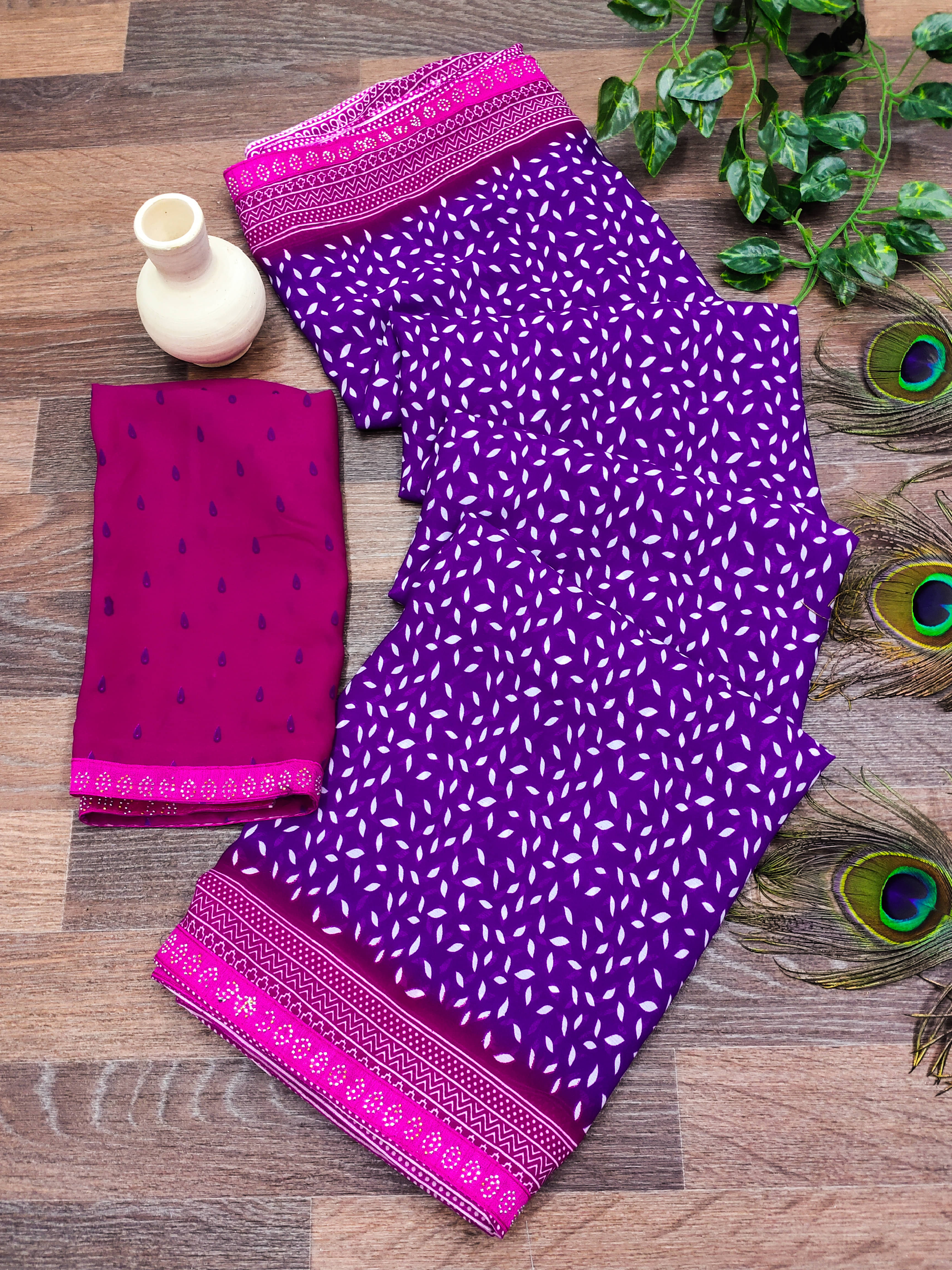     			Kashvi Sarees Georgette Embellished Chanderi saree With Unstitched Blouse Piece ( Purple )