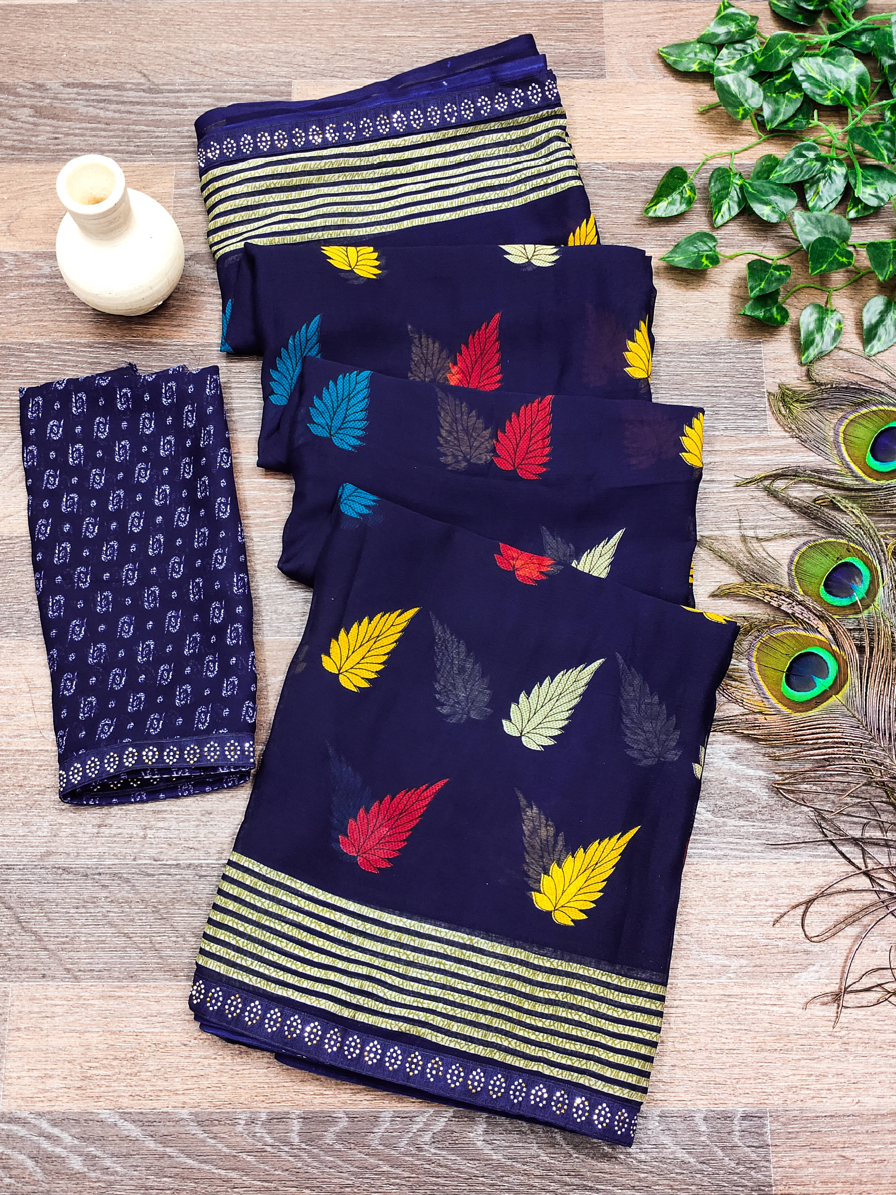 Kashvi Sarees Georgette Embellished Chanderi saree With Unstitched Blouse Piece ( Blue ) Kashvi Sarees Georgette Embellished Chanderi saree With Unstitched Blouse Piece ( Blue )