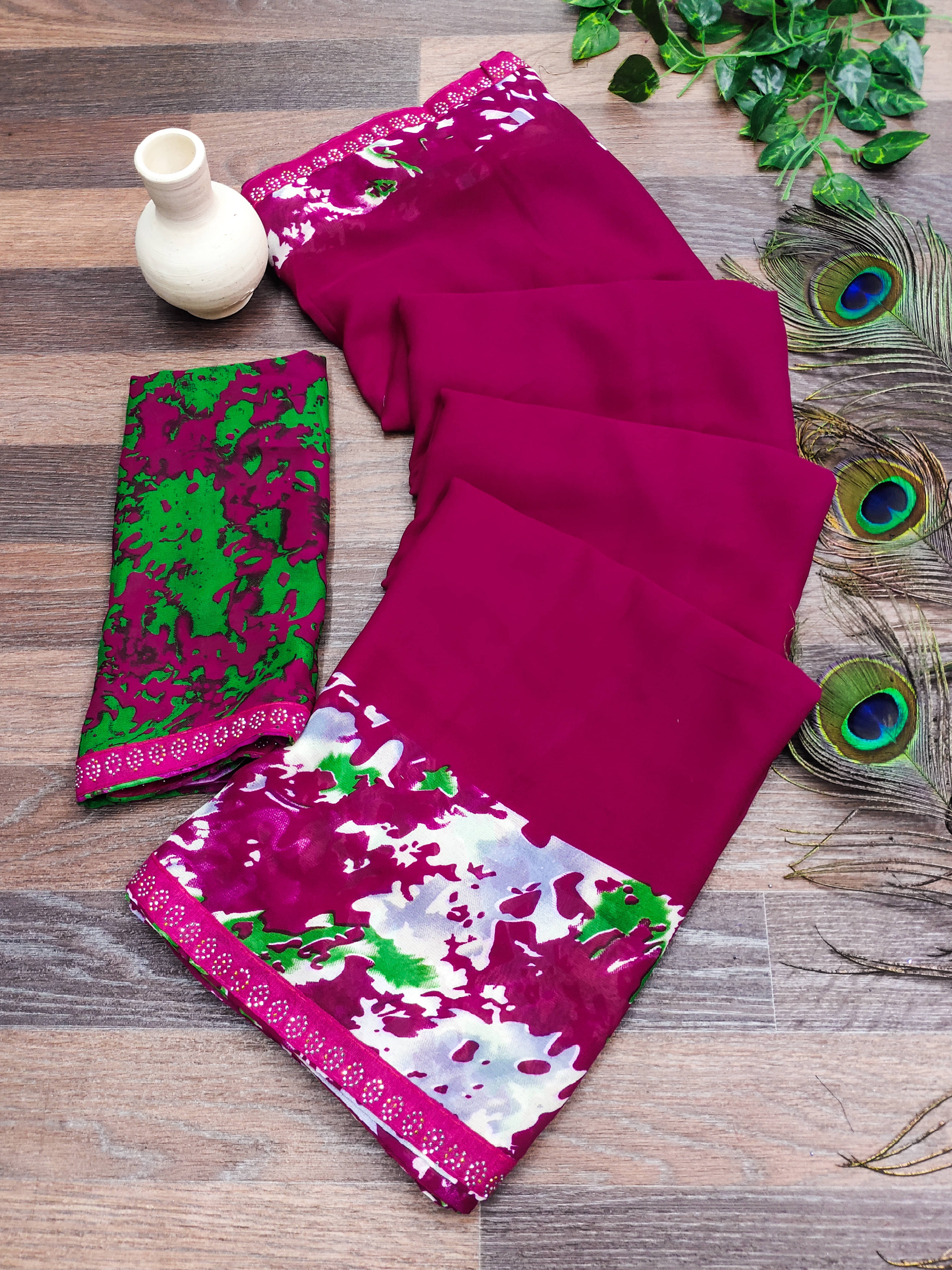 Kashvi Sarees Georgette Embellished Chanderi saree With Unstitched Blouse Piece ( Pink )     			Kashvi Sarees Georgette Embellished Chanderi saree With Unstitched Blouse Piece ( Pink )