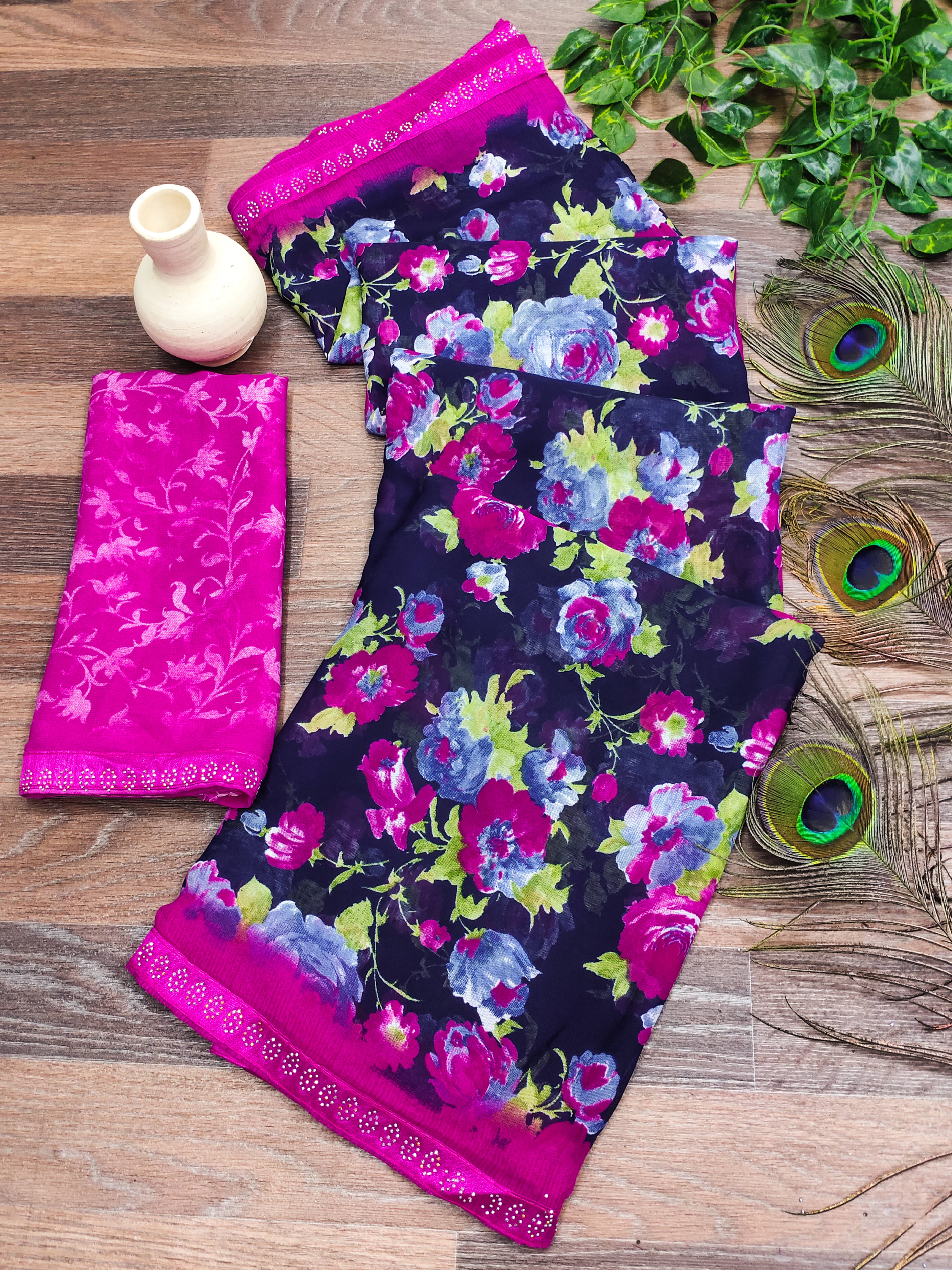 Kashvi Sarees Georgette Embellished Chanderi saree With Unstitched Blouse Piece ( Blue )     			Kashvi Sarees Georgette Embellished Chanderi saree With Unstitched Blouse Piece ( Blue )