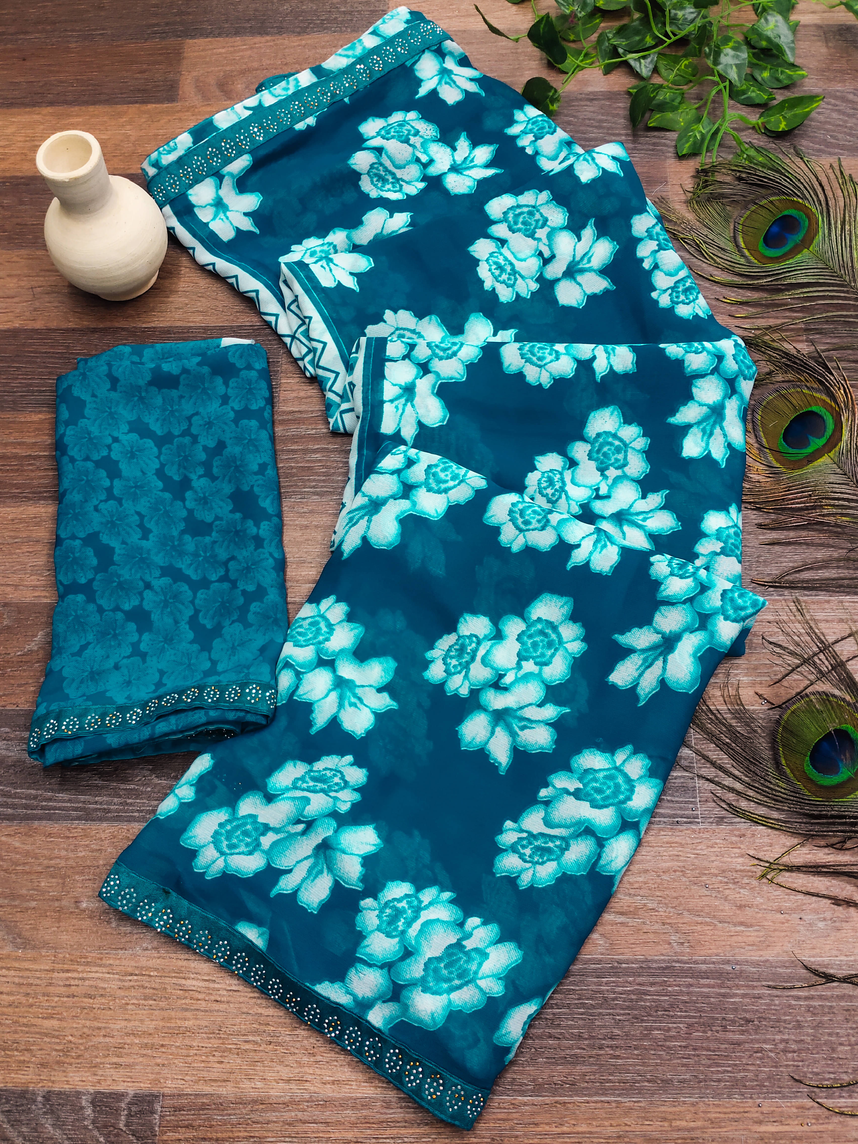 Kashvi Sarees Georgette Embellished Chanderi saree With Unstitched Blouse Piece ( Aqua Blue )     			Kashvi Sarees Georgette Embellished Chanderi saree With Unstitched Blouse Piece ( Aqua Blue )