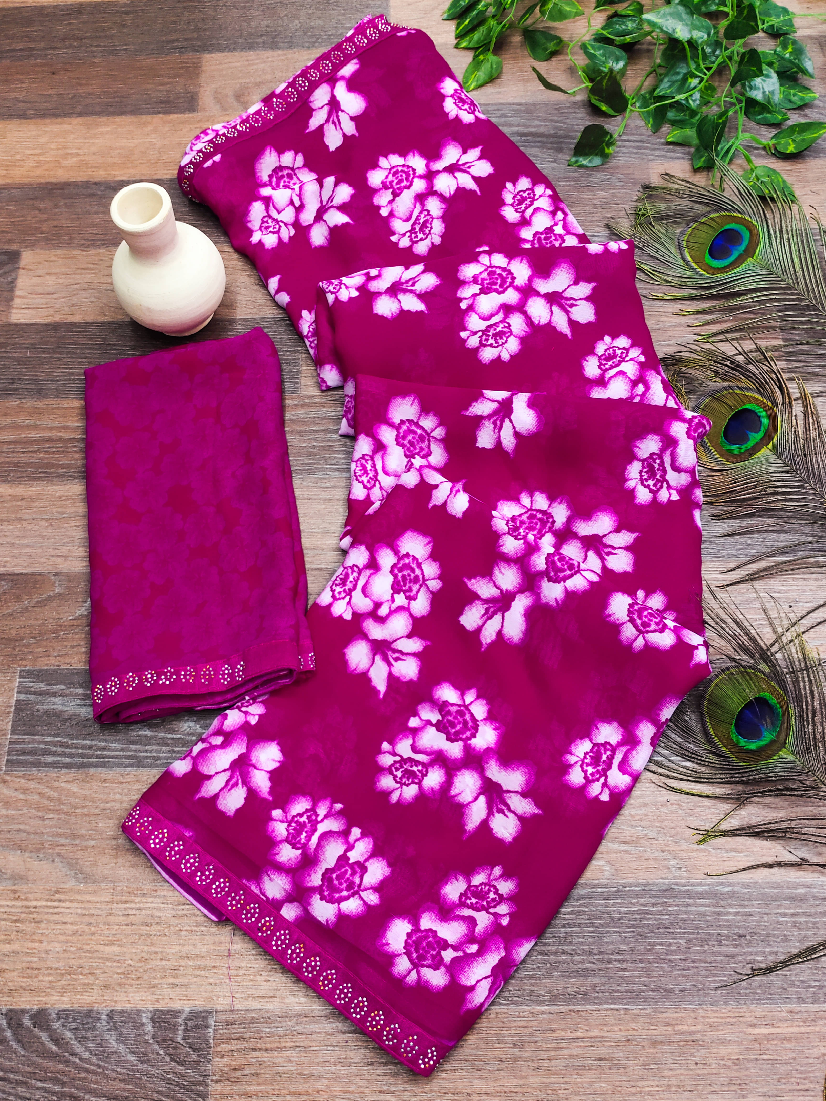     			Kashvi Sarees Georgette Embellished Chanderi saree With Unstitched Blouse Piece ( Pink )