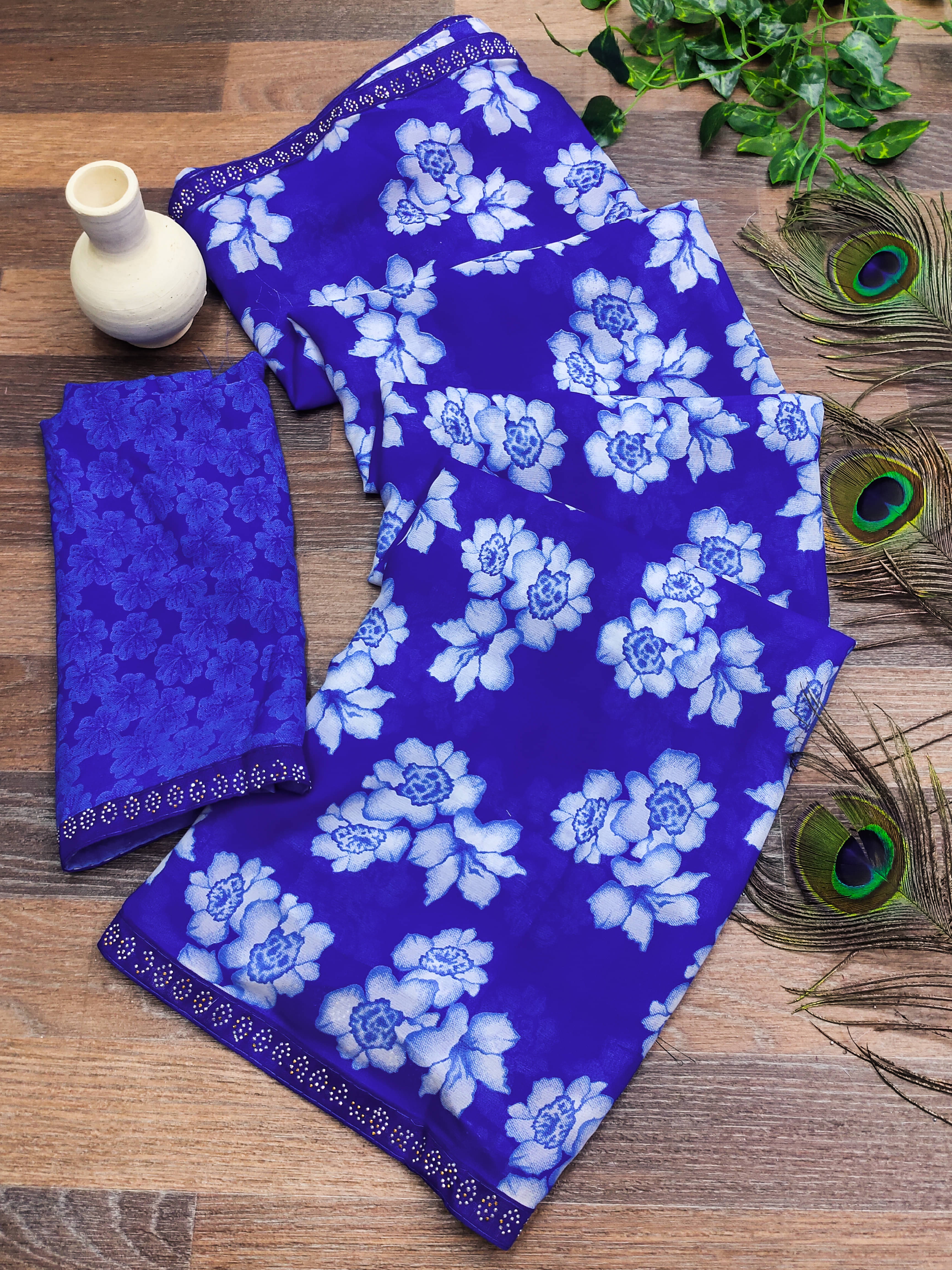 Kashvi Sarees Georgette Embellished Chanderi saree With Unstitched Blouse Piece ( Blue ) Kashvi Sarees Georgette Embellished Chanderi saree With Unstitched Blouse Piece ( Blue )