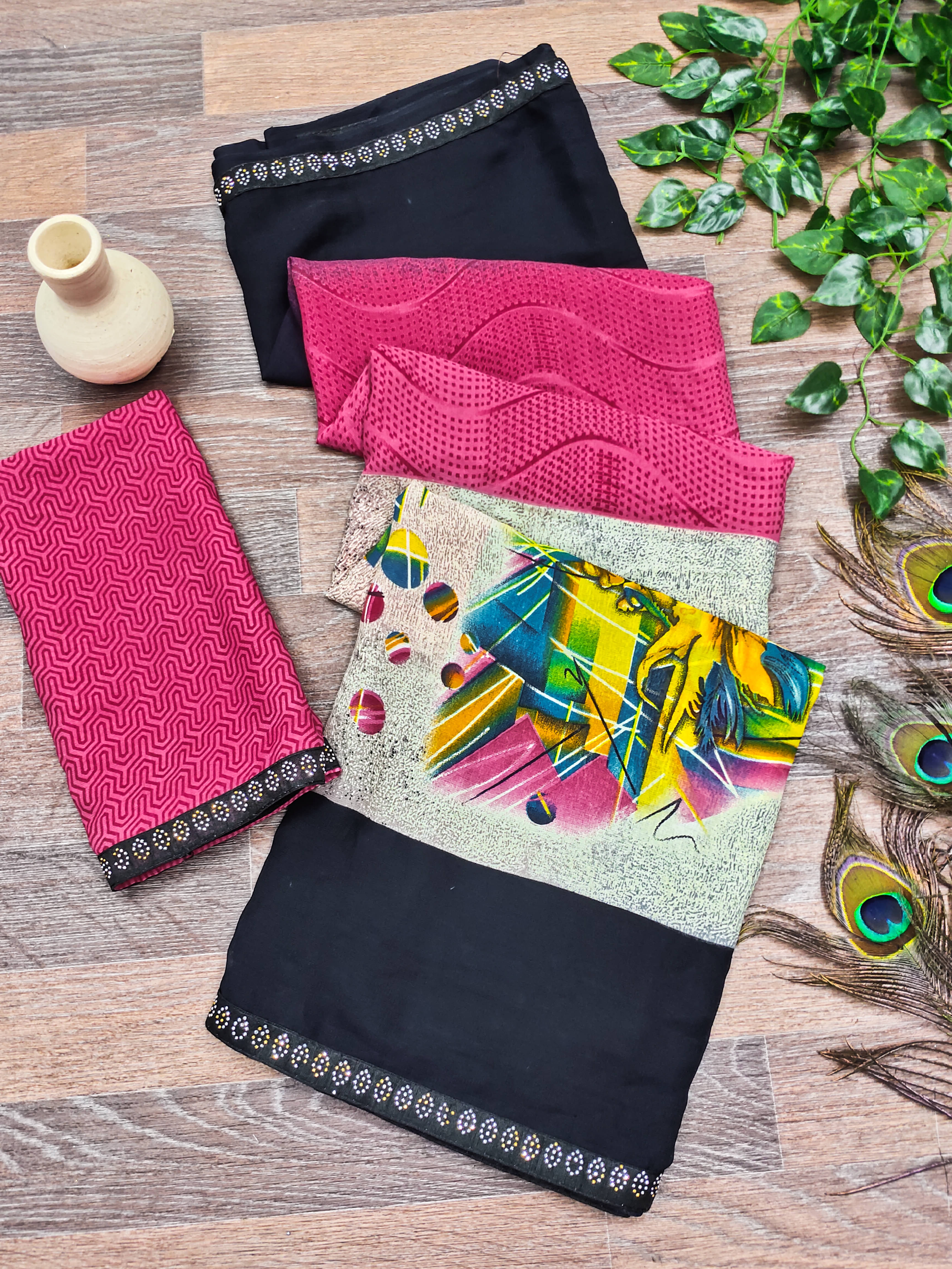 Kashvi Sarees Georgette Printed Chanderi saree With Unstitched Blouse Piece ( Pink ) Kashvi Sarees Georgette Printed Chanderi saree With Unstitched Blouse Piece ( Pink )