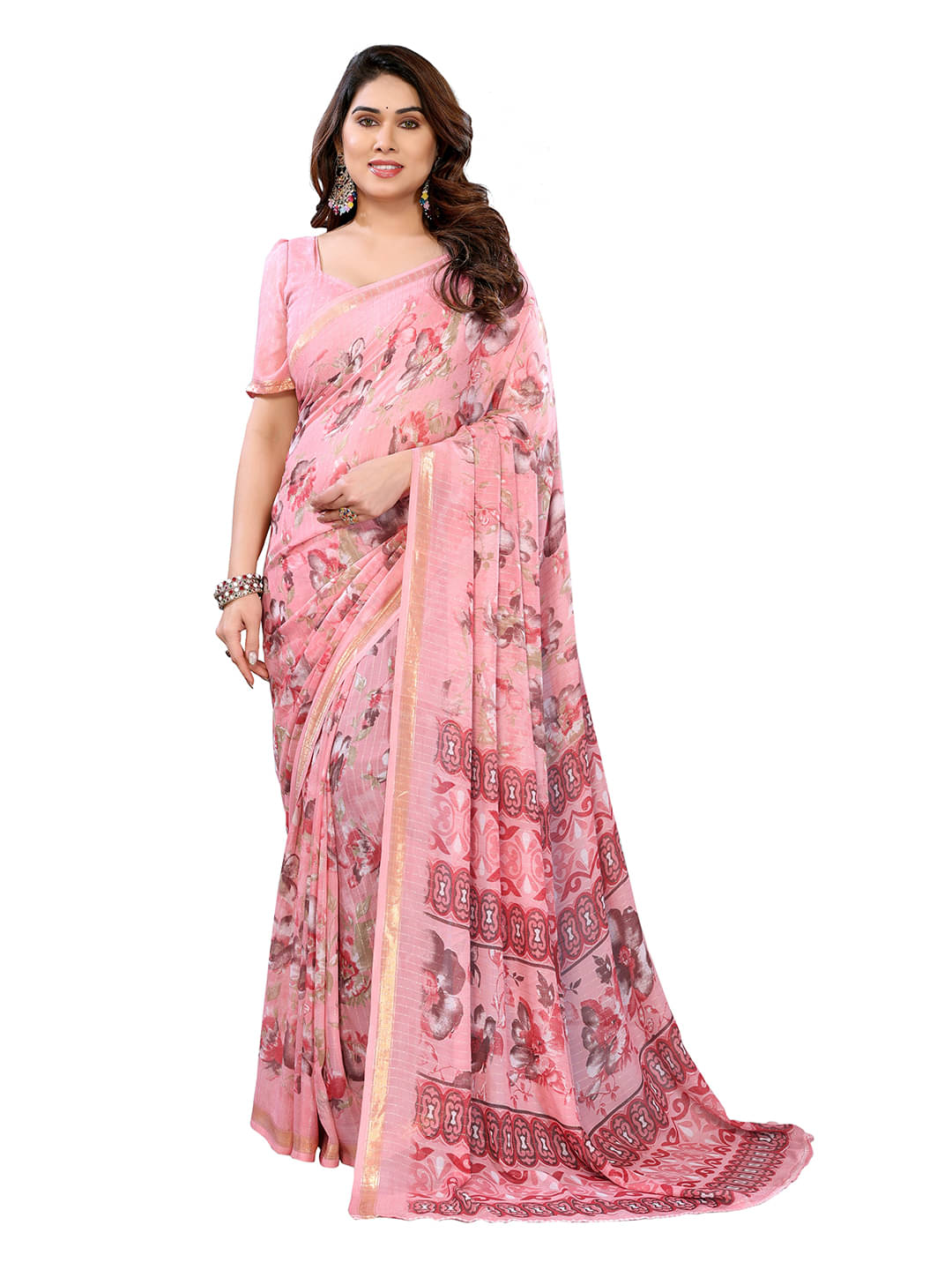     			Kashvi Sarees Georgette Printed Ilkal Saree With Unstitched Blouse Piece ( PEACH )