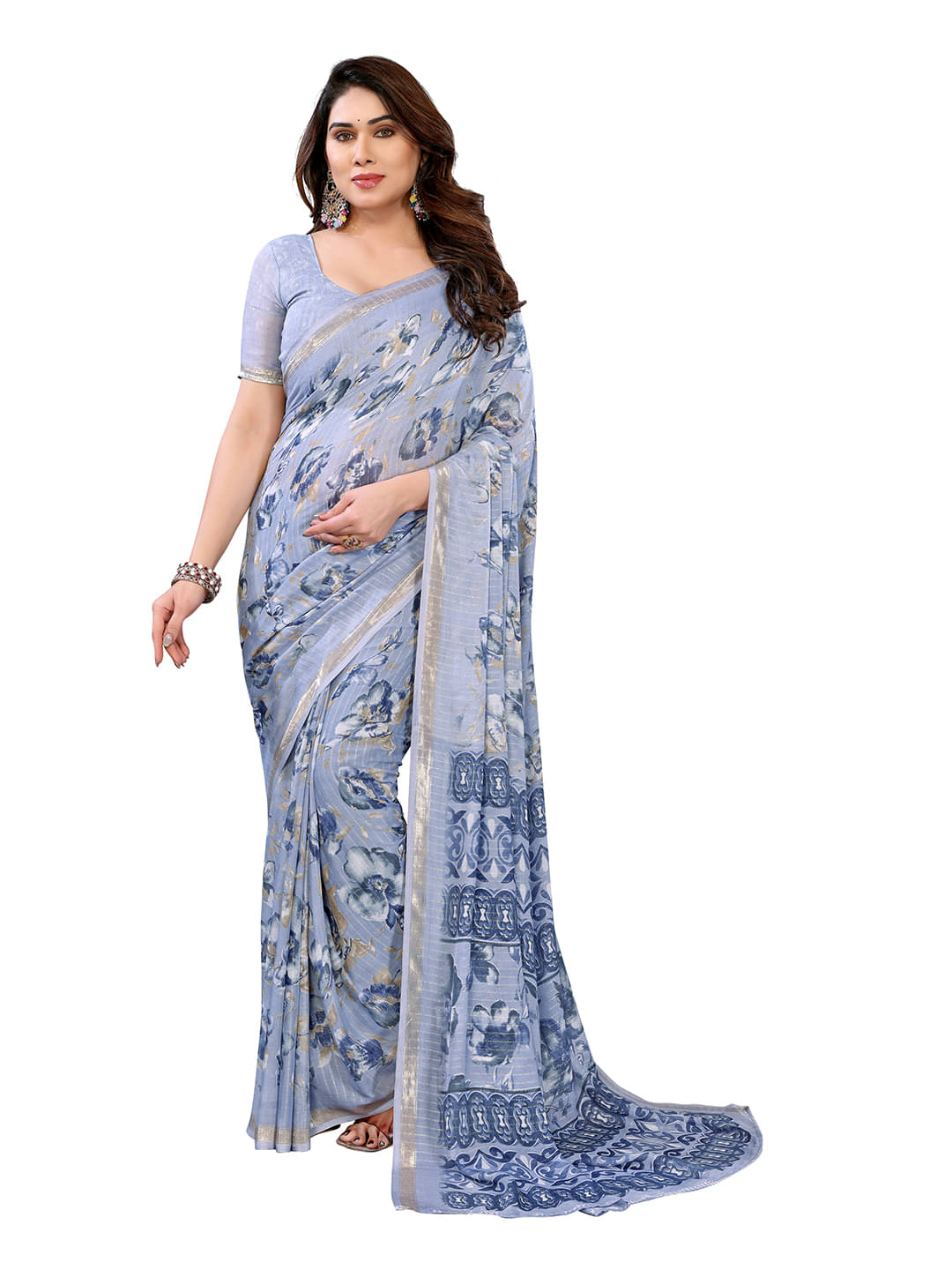 Kashvi Sarees Georgette Printed Ilkal Saree With Unstitched Blouse Piece ( GREY ) Kashvi Sarees Georgette Printed Ilkal Saree With Unstitched Blouse Piece ( GREY )