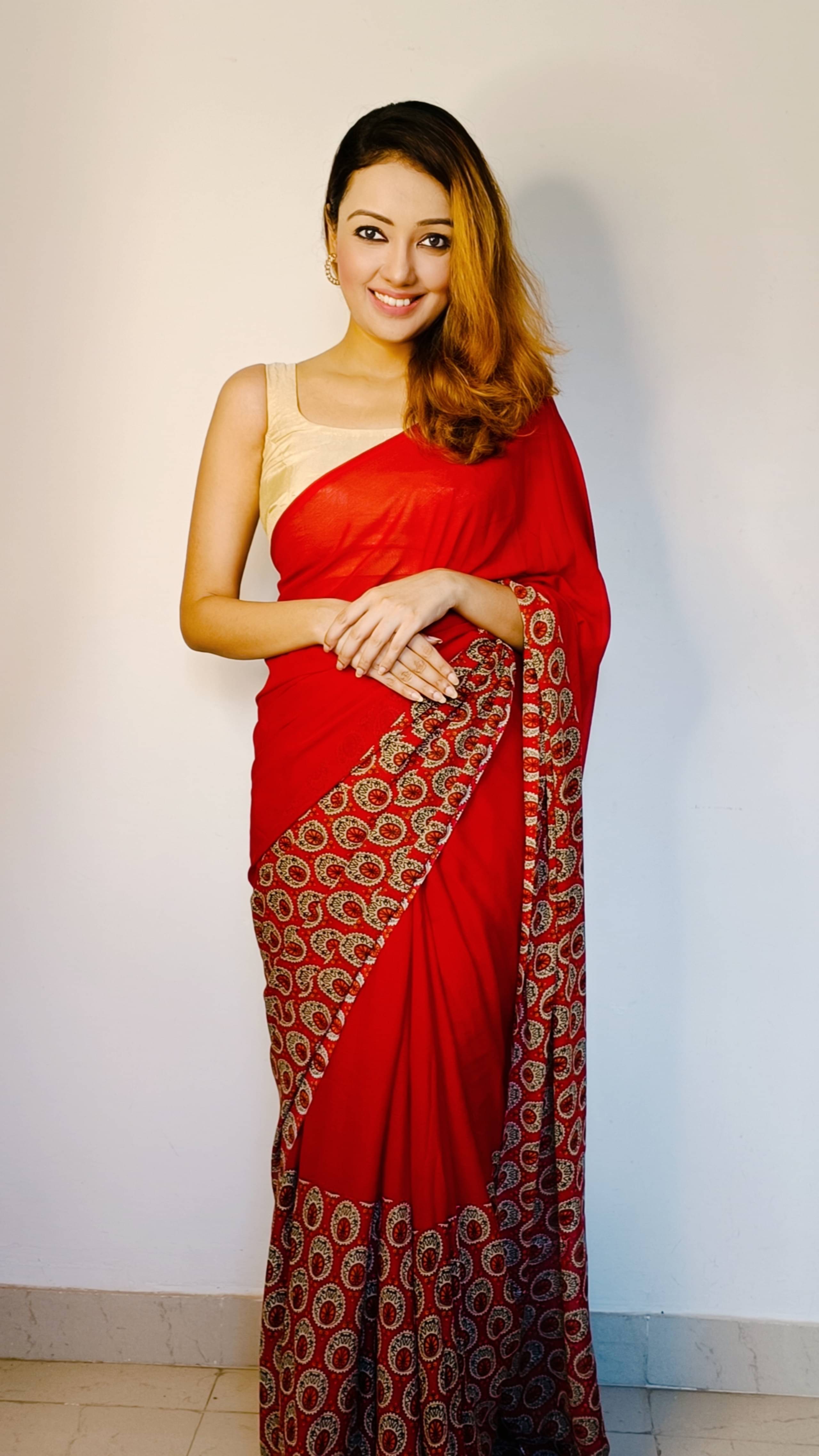     			Kashvi Sarees Georgette Printed Kasavu Saree With Unstitched Blouse Piece ( Red )