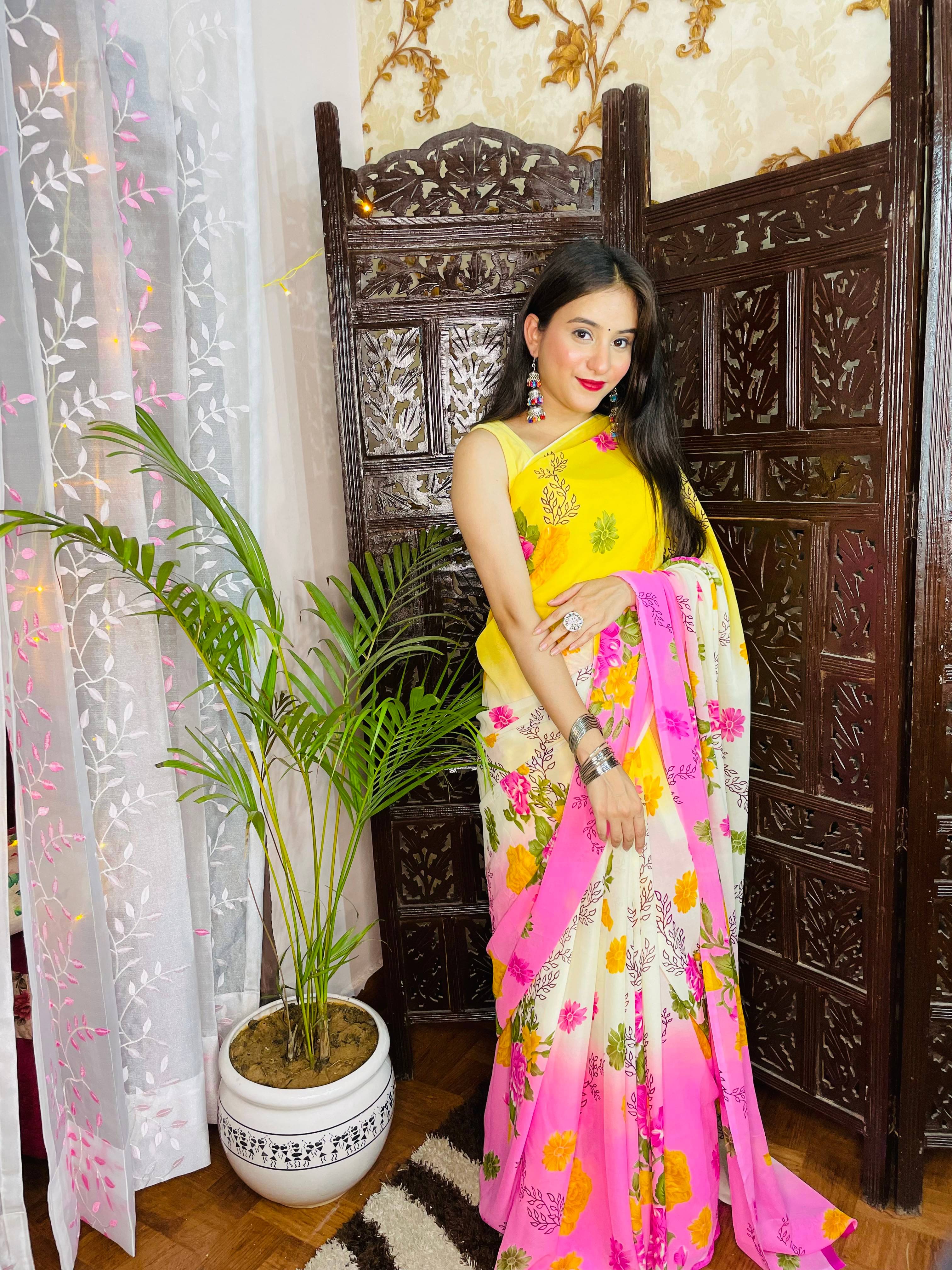 Kashvi Sarees Georgette Printed Kasavu Saree With Unstitched Blouse Piece ( PINK ) Kashvi Sarees Georgette Printed Kasavu Saree With Unstitched Blouse Piece ( PINK )