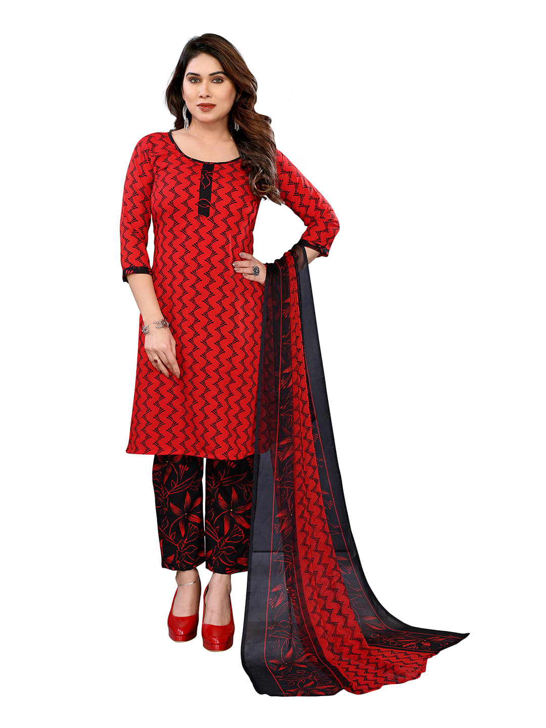     			Kashvi Sarees Women Crepe Unstitched Dress Material ( RED )