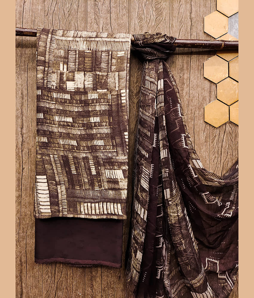Kashvi Sarees Women Crepe Unstitched Dress Material ( Brown ) - Unstitched Fabrics | Buy online on ZillyBuy