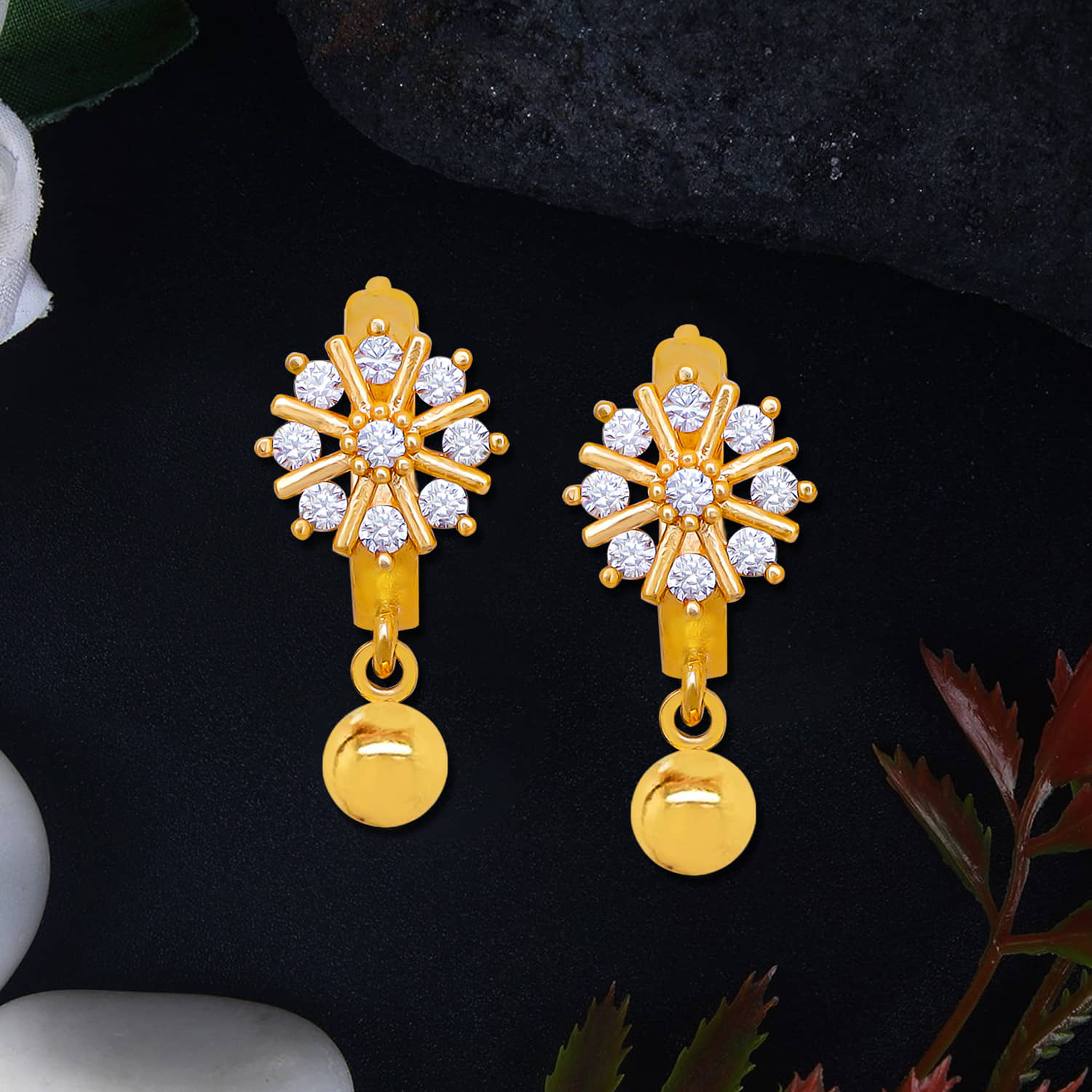 LUV FASHION Golden Stud Earrings ( Pack of 1 ) - Earrings | Buy online on ZillyBuy