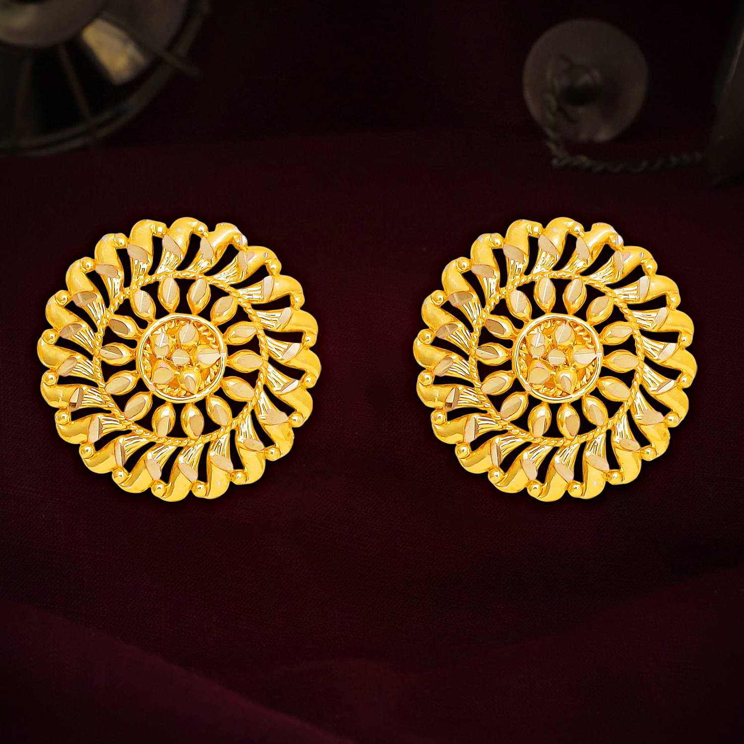     			LUV FASHION Golden Stud Earrings ( Pack of 1 )