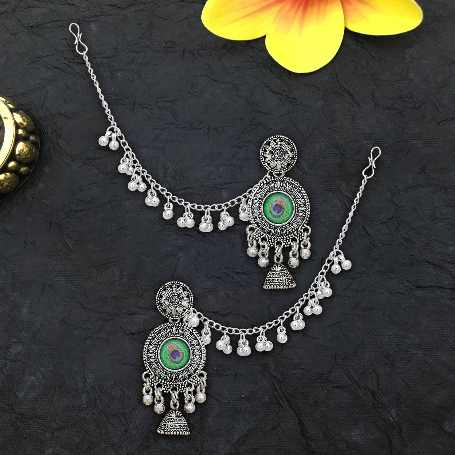     			LUV FASHION Silver Ear Chain Earrings ( Pack of 1 )