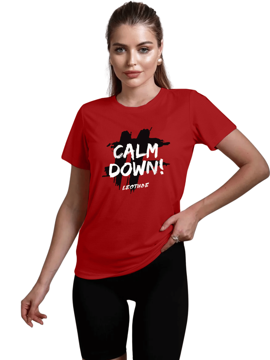     			Leotude Women Cotton Blend Printed Regular Fit Round Neck T-Shirt ( Red )