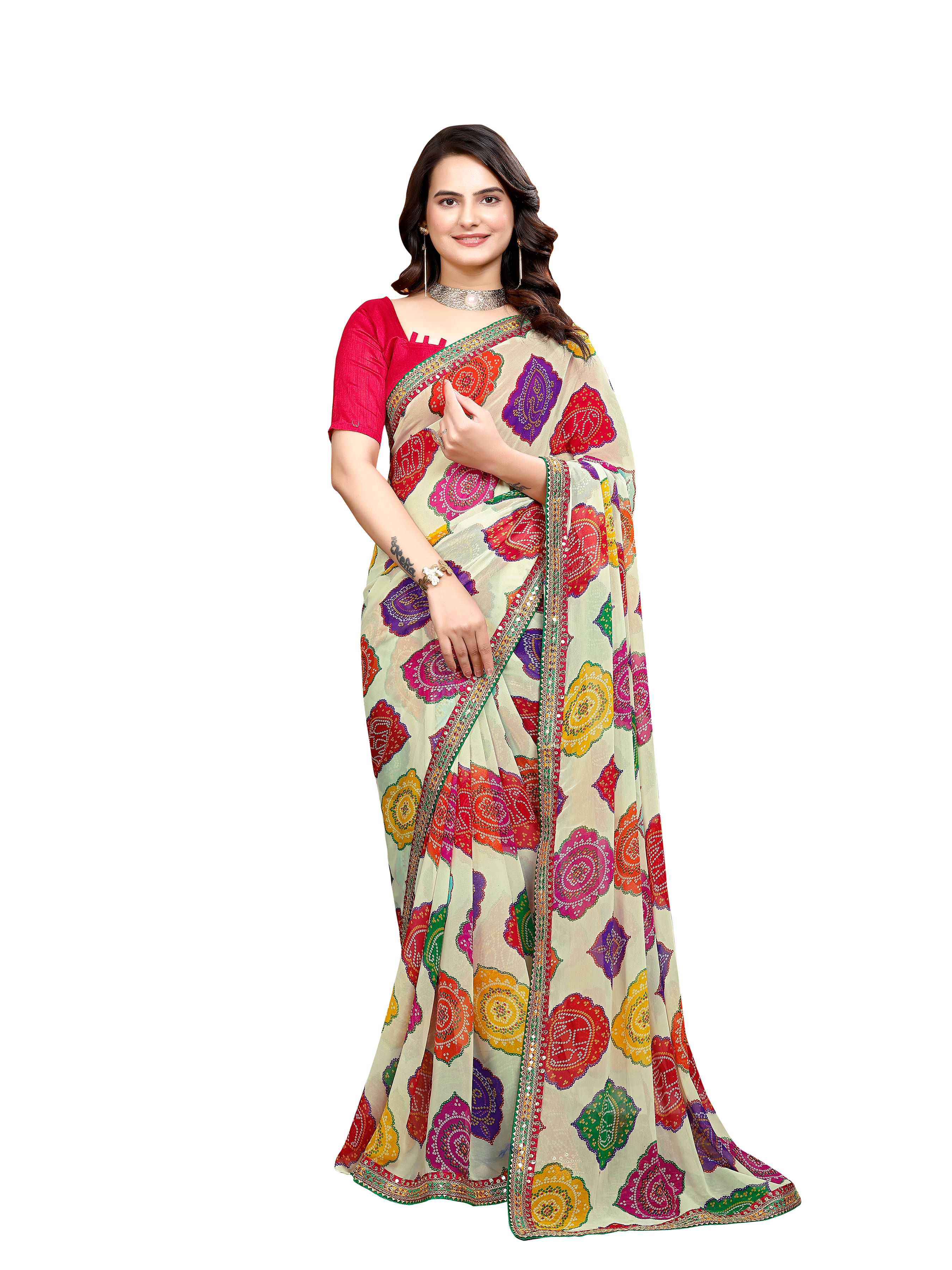    			Maayro Georgette Embroidered Regular Saree With Unstitched Blouse Piece ( White )