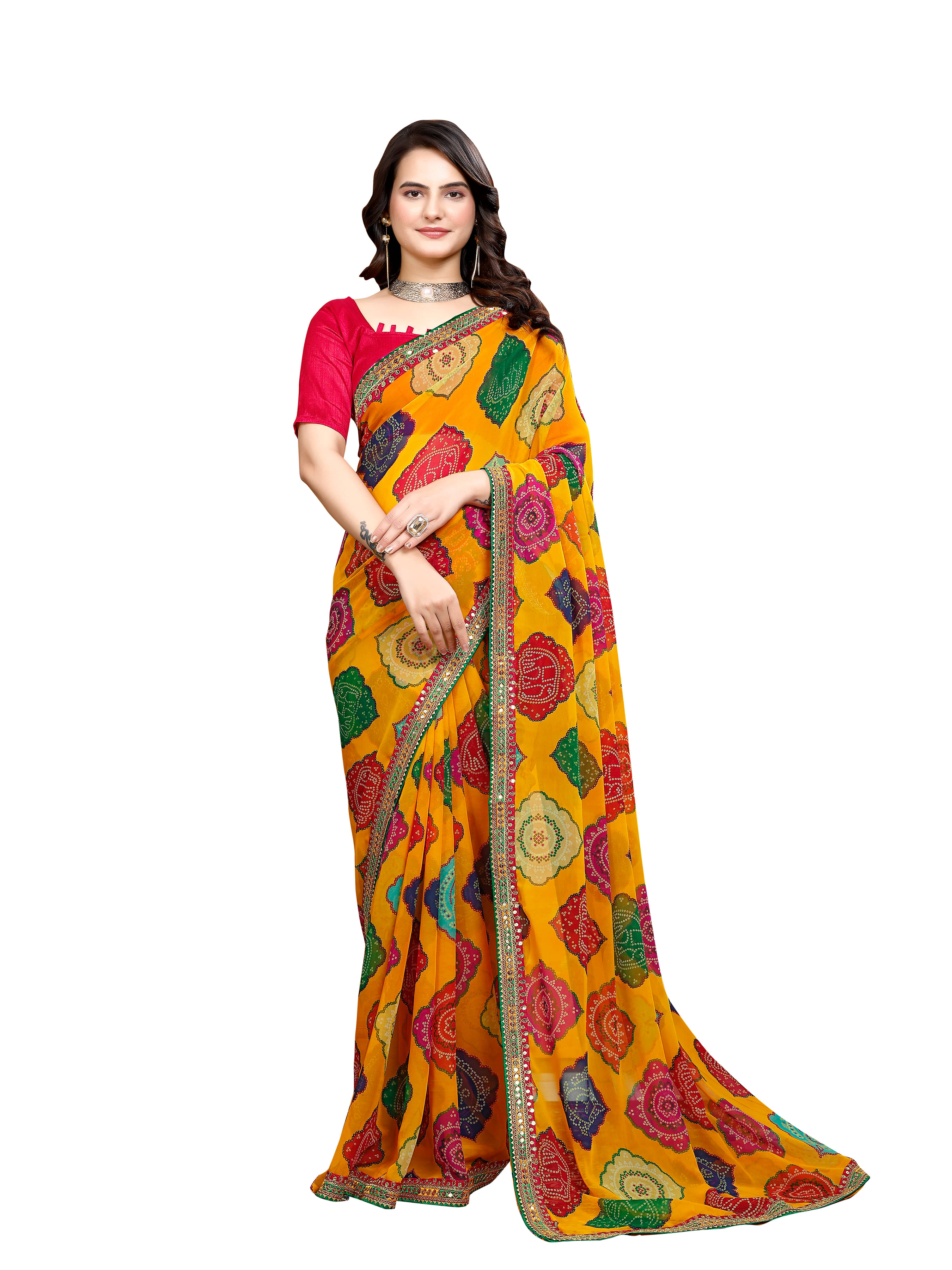     			Maayro Georgette Embroidered Regular Saree With Unstitched Blouse Piece ( Yellow1 )