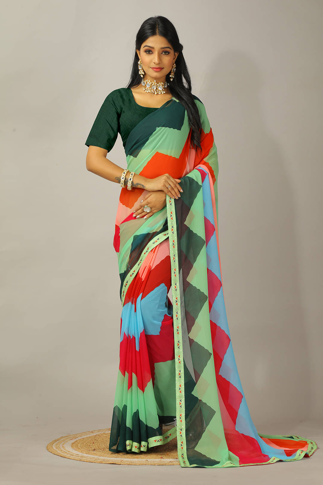     			Maayro Georgette Embroidered Regular Saree With Unstitched Blouse Piece ( Green )