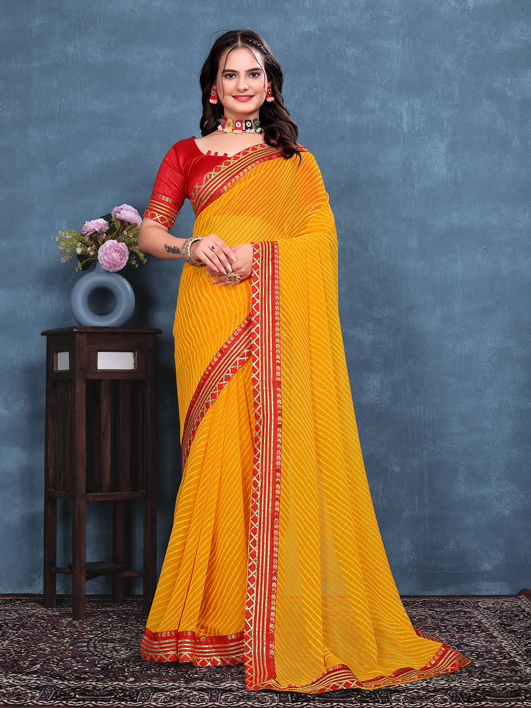     			Maayro Georgette Embroidered Regular Saree With Unstitched Blouse Piece ( Yellow )
