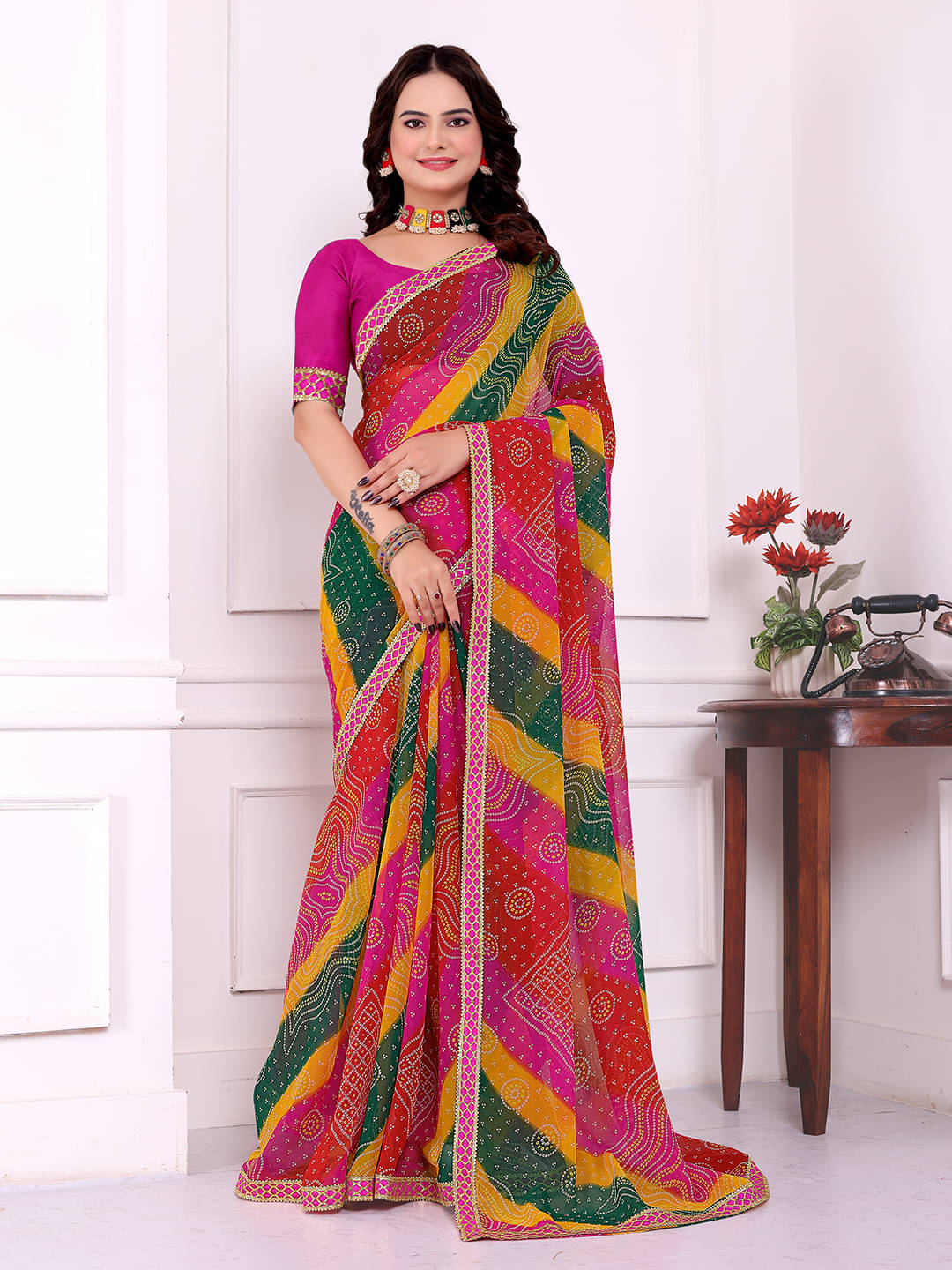 Maayro Georgette Printed Regular Saree With Unstitched Blouse Piece ( Pink ) Maayro Georgette Printed Regular Saree With Unstitched Blouse Piece ( Pink )