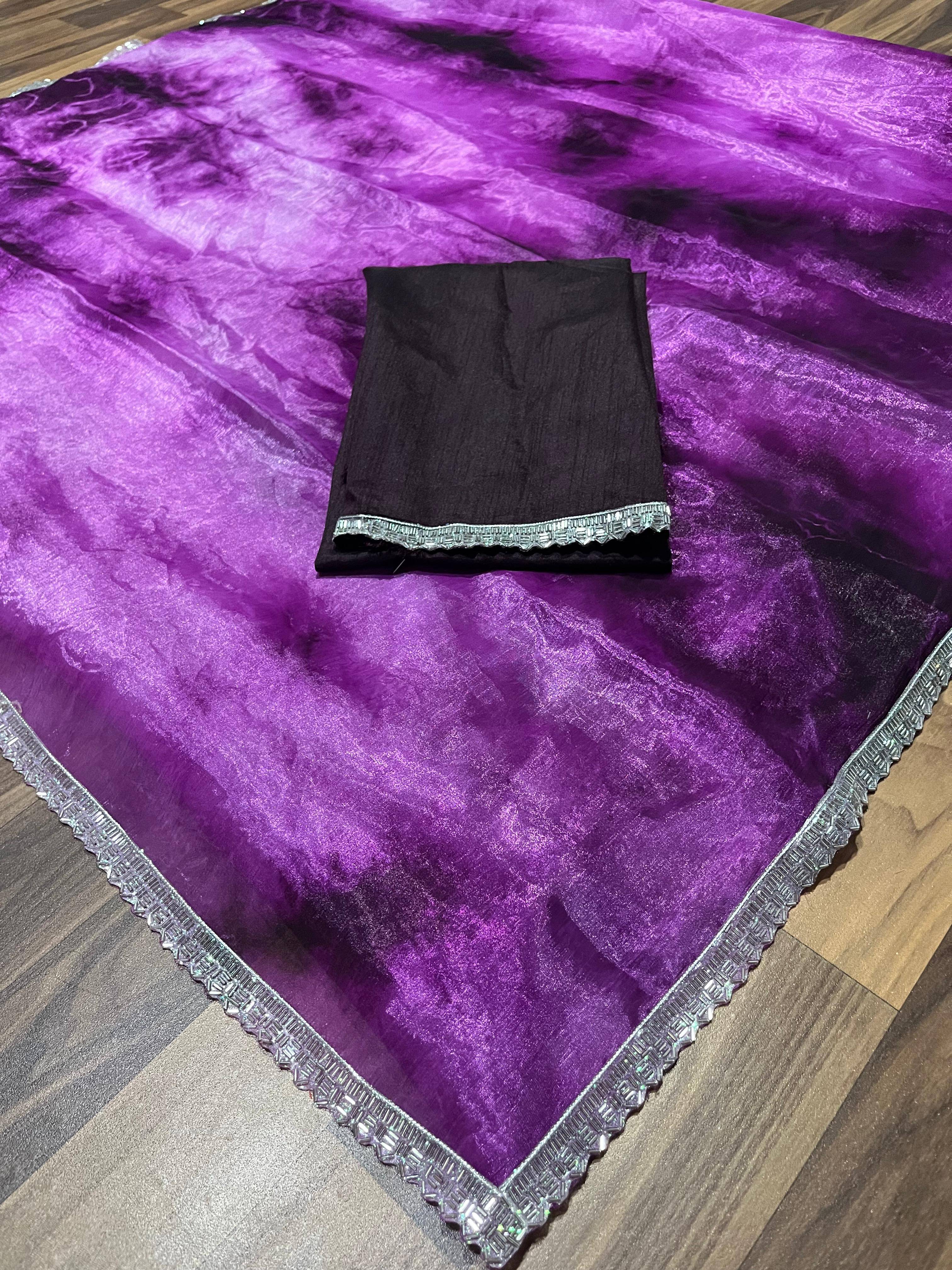     			Maayro Organza Embroidered Regular Saree With Unstitched Blouse Piece ( Purple )