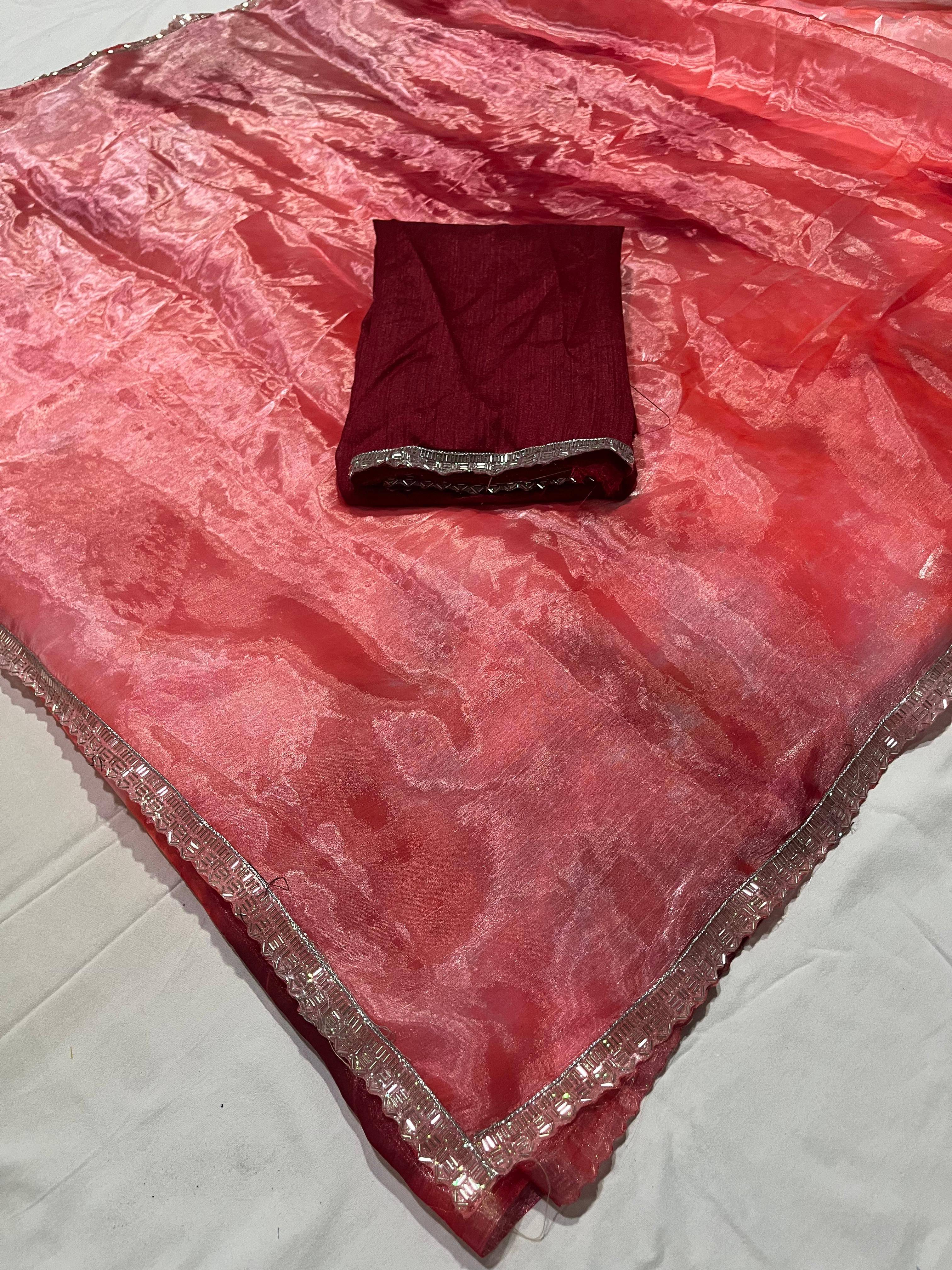Maayro Organza Embroidered Regular Saree With Unstitched Blouse Piece ( Rust ) Maayro Organza Embroidered Regular Saree With Unstitched Blouse Piece ( Rust )