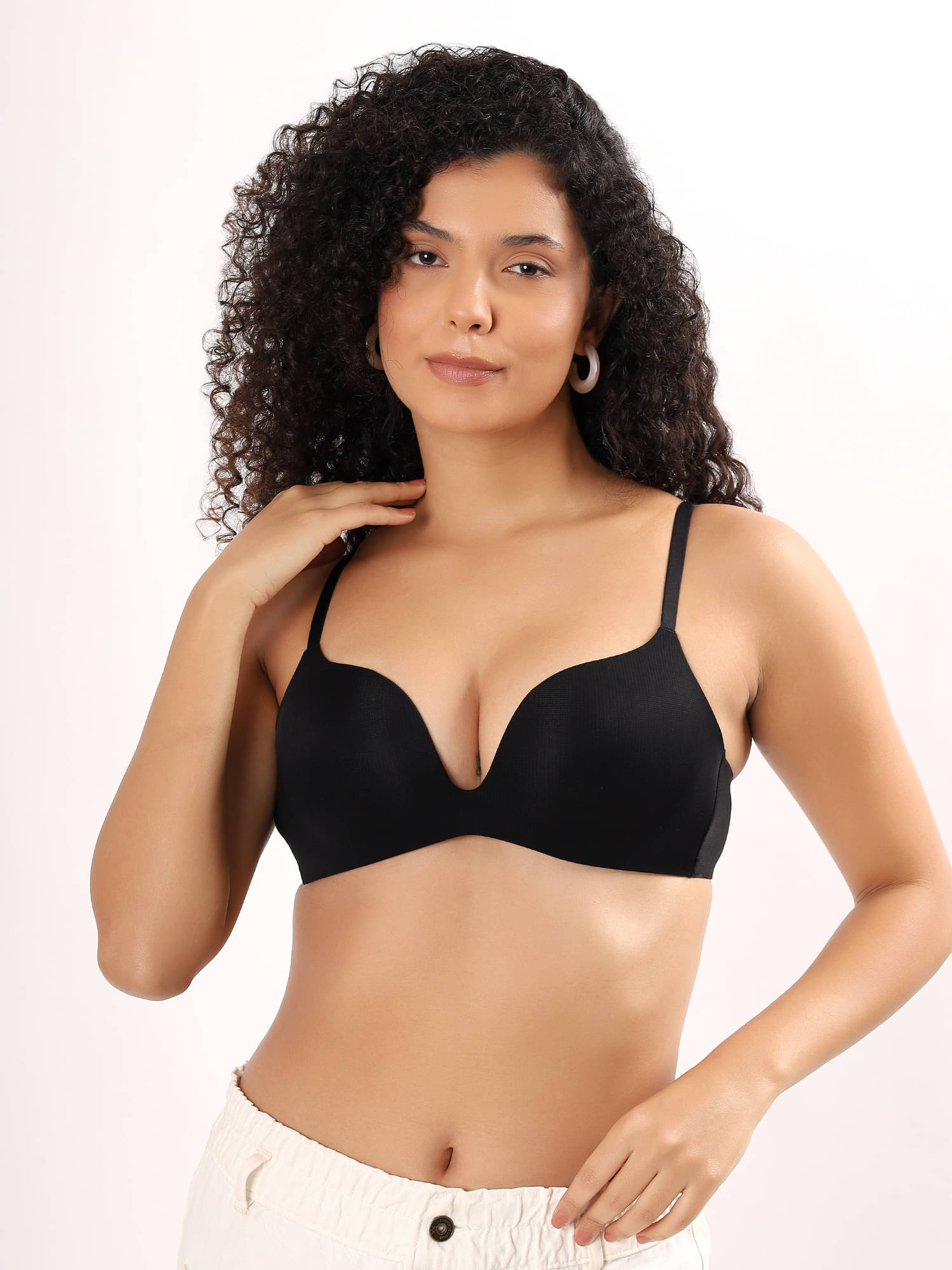     			PARKHA Pack of 1 Nylon Heavily Padded Plunge Bra For Women ( Black )