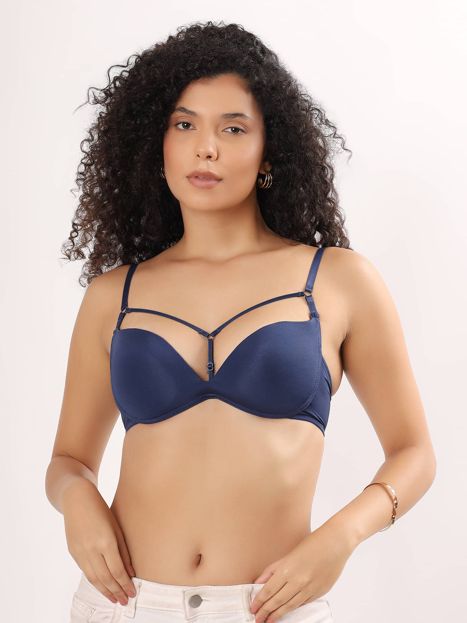     			PARKHA Pack of 1 Nylon Lightly Padded Plunge Bra For Women ( Blue )