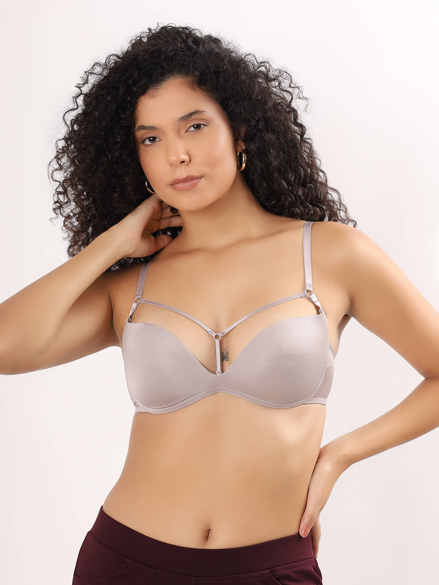     			PARKHA Pack of 1 Nylon Lightly Padded Plunge Bra For Women ( Light Grey )