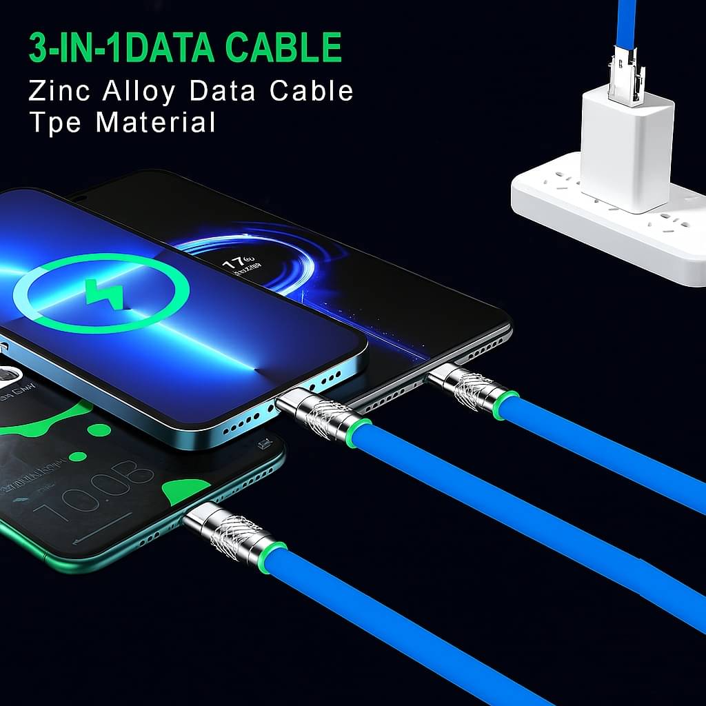 Portable 3-in-1 Charger | Fast Data Cable 120W | Sky Blue Design Portable 3-in-1 Charger | Fast Data Cable 120W | Sky Blue Design