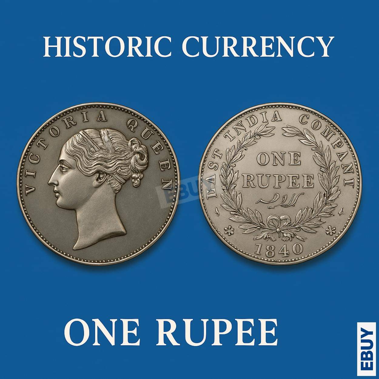 Rare 1 Rupee 1840 Victoria Queen, British India Fancy Silverplated Coin Rare 1 Rupee 1840 Victoria Queen, British India Fancy Silverplated Coin