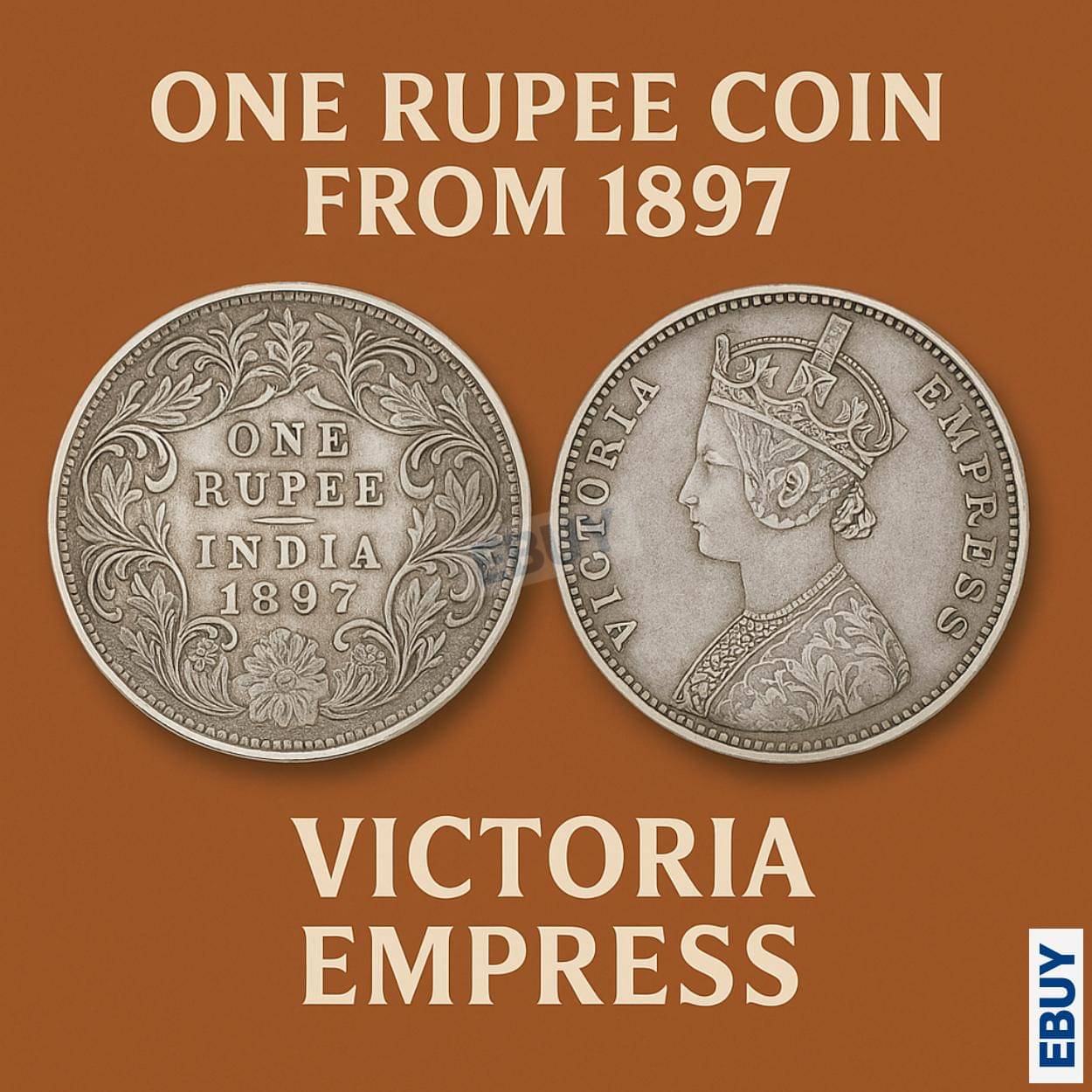 Rare 1 Rupee 1897 Victoria Queen, British India Fancy Silverplated Coin Rare 1 Rupee 1897 Victoria Queen, British India Fancy Silverplated Coin