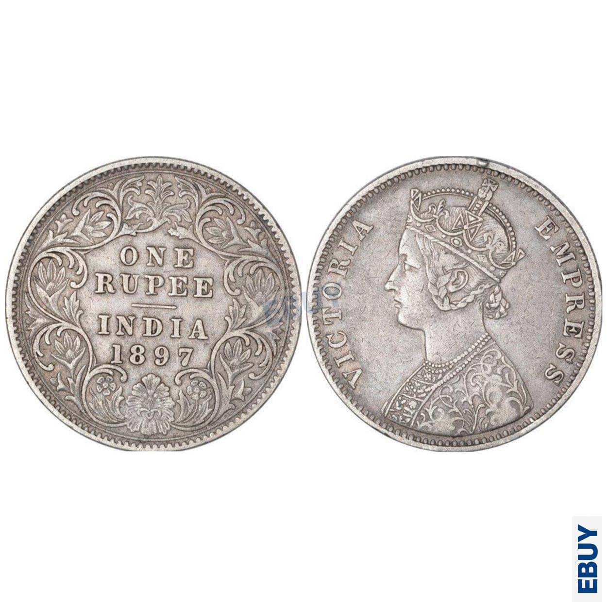     			Rare 1 Rupee 1897 Victoria Queen, British India Fancy Silverplated Coin