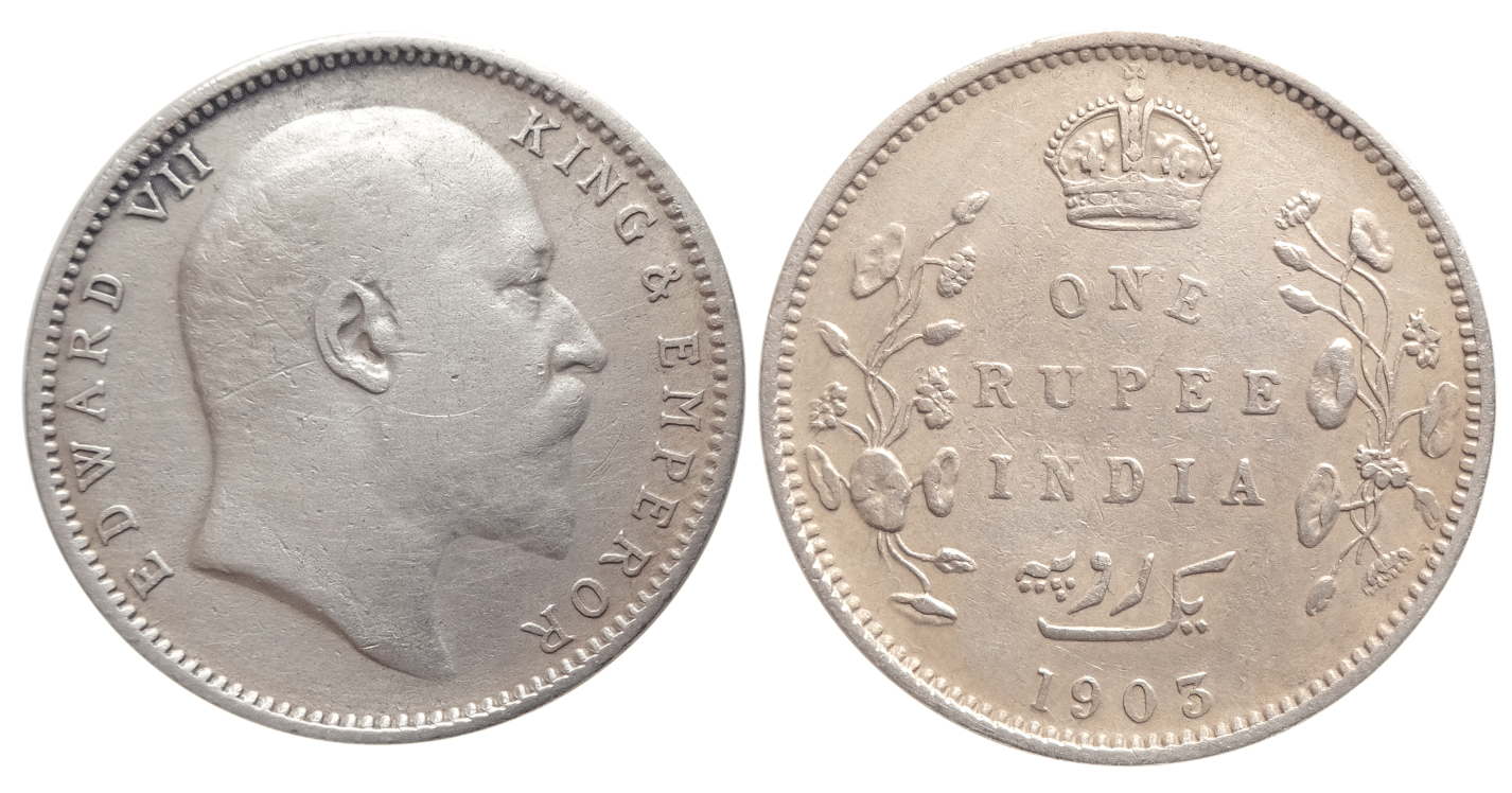 Rare 1 Rupee 1903 King Edward VII, British India Fancy Silverplated Coin Rare 1 Rupee 1903 King Edward VII, British India Fancy Silverplated Coin
