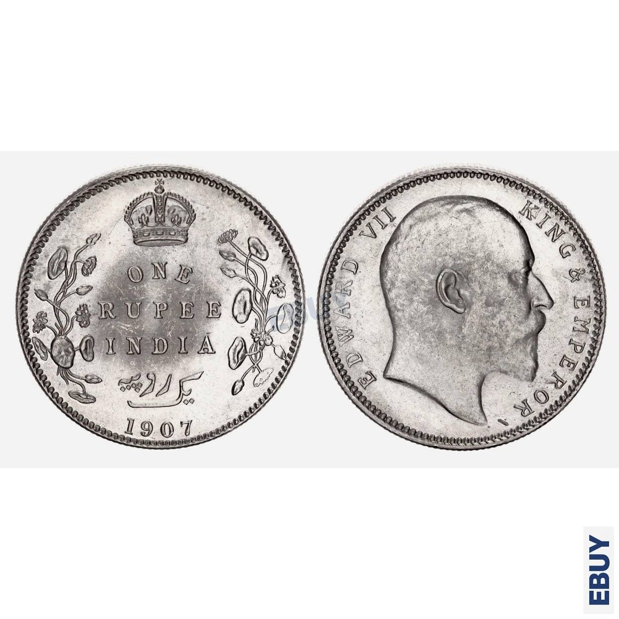     			Rare 1 Rupee 1907 King Edward VII, British India Fancy Silverplated Coin