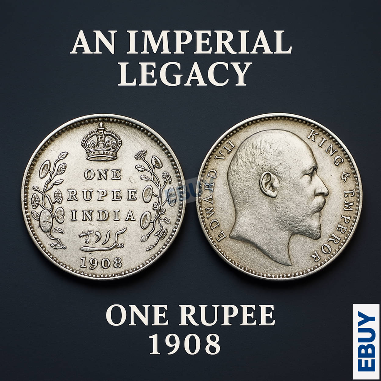 Rare 1 Rupee 1908 King Edward VII, British India old Silver-plated Coin Rare 1 Rupee 1908 King Edward VII, British India old Silver-plated Coin