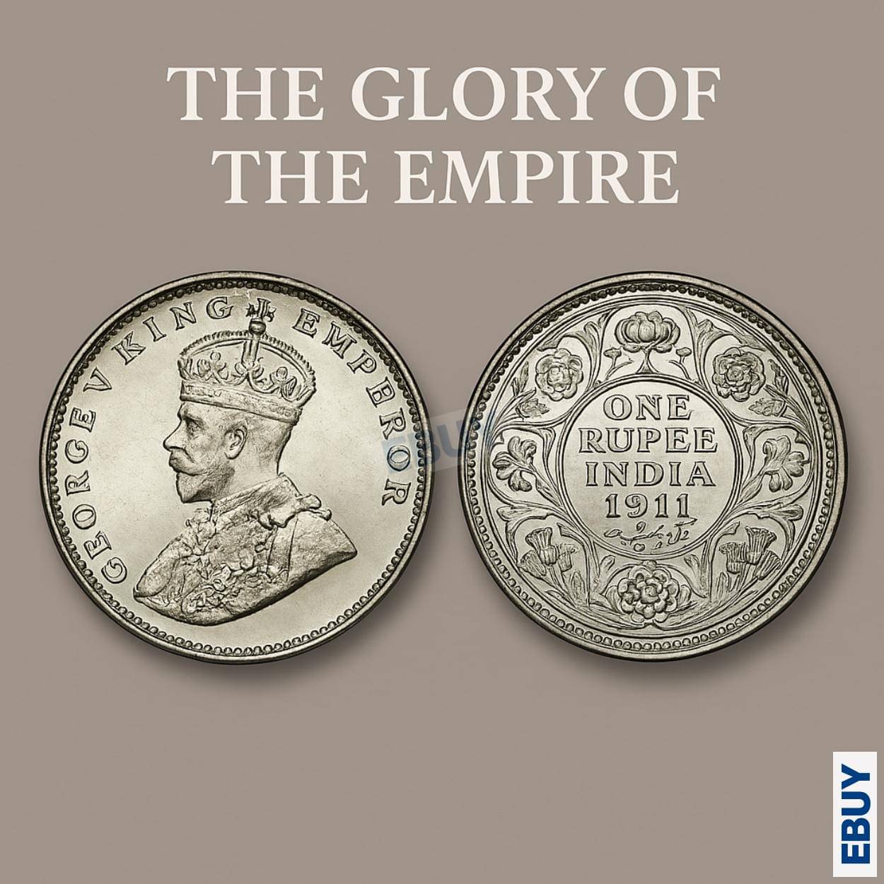     			Rare 1 Rupee 1911 King George V, British India Fancy Silverplated Coin