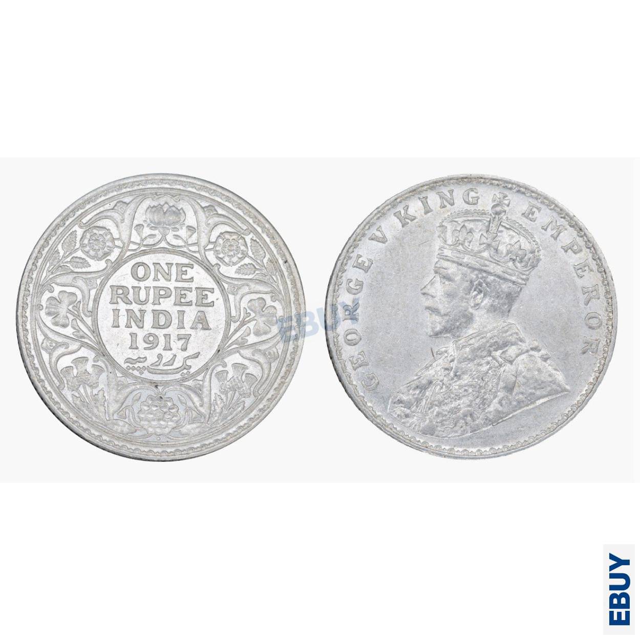 Rare 1 Rupee 1917 King George V, British India Fancy Silverplated Coin Rare 1 Rupee 1917 King George V, British India Fancy Silverplated Coin