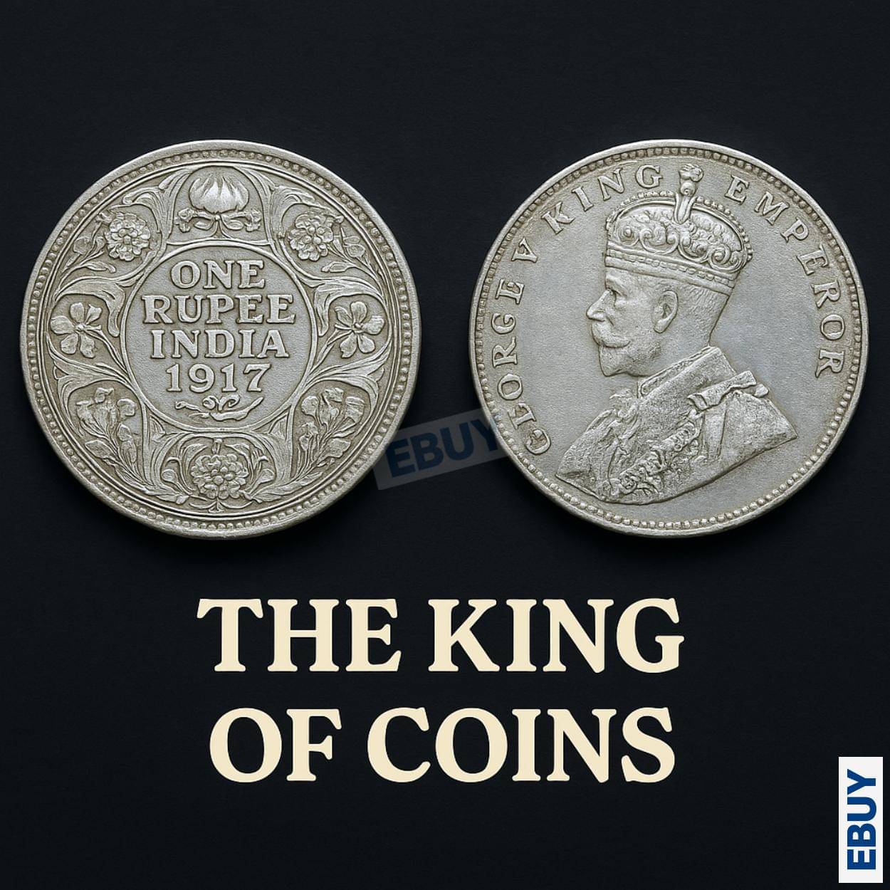 Rare 1 Rupee 1917 King George V, British India Fancy Silverplated Coin     			Rare 1 Rupee 1917 King George V, British India Fancy Silverplated Coin