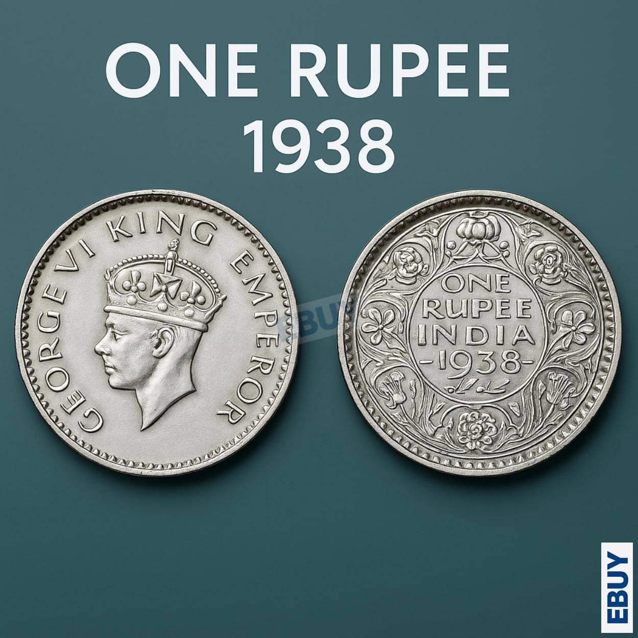     			Rare 1 Rupee 1938, King George VI, British India Fancy Silverplated Coin