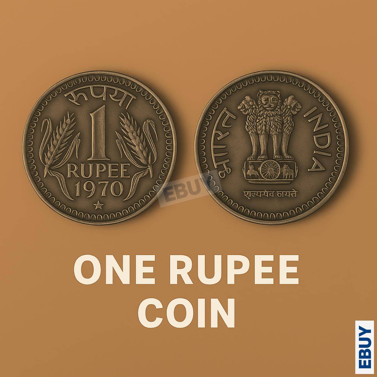     			Rare 1 Rupee 1970 STAR/HYDERABAD MINT, India Fancy Old Coin