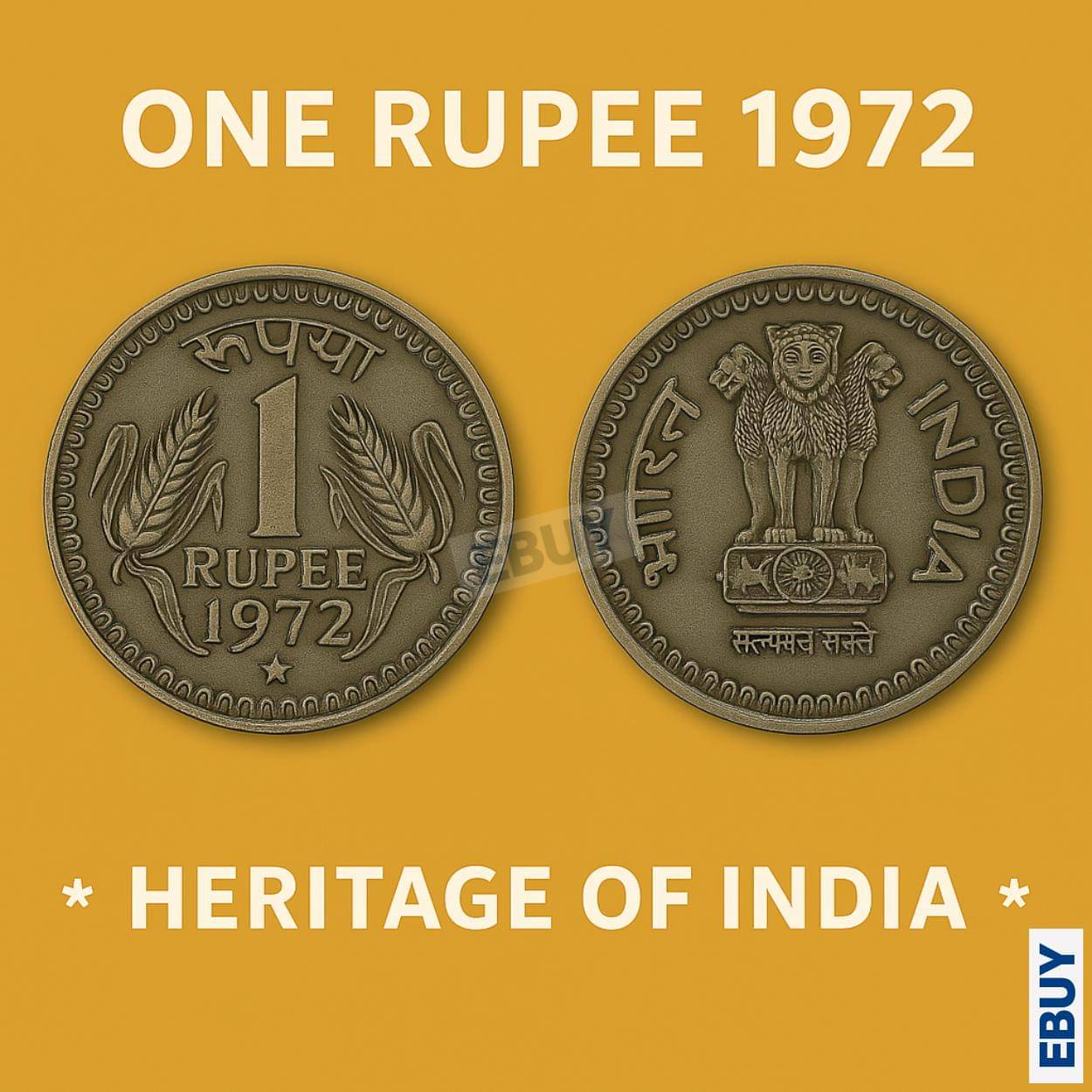     			Rare 1 Rupee 1972 STAR/HYDERABAD MINT, India Fancy Old Coin