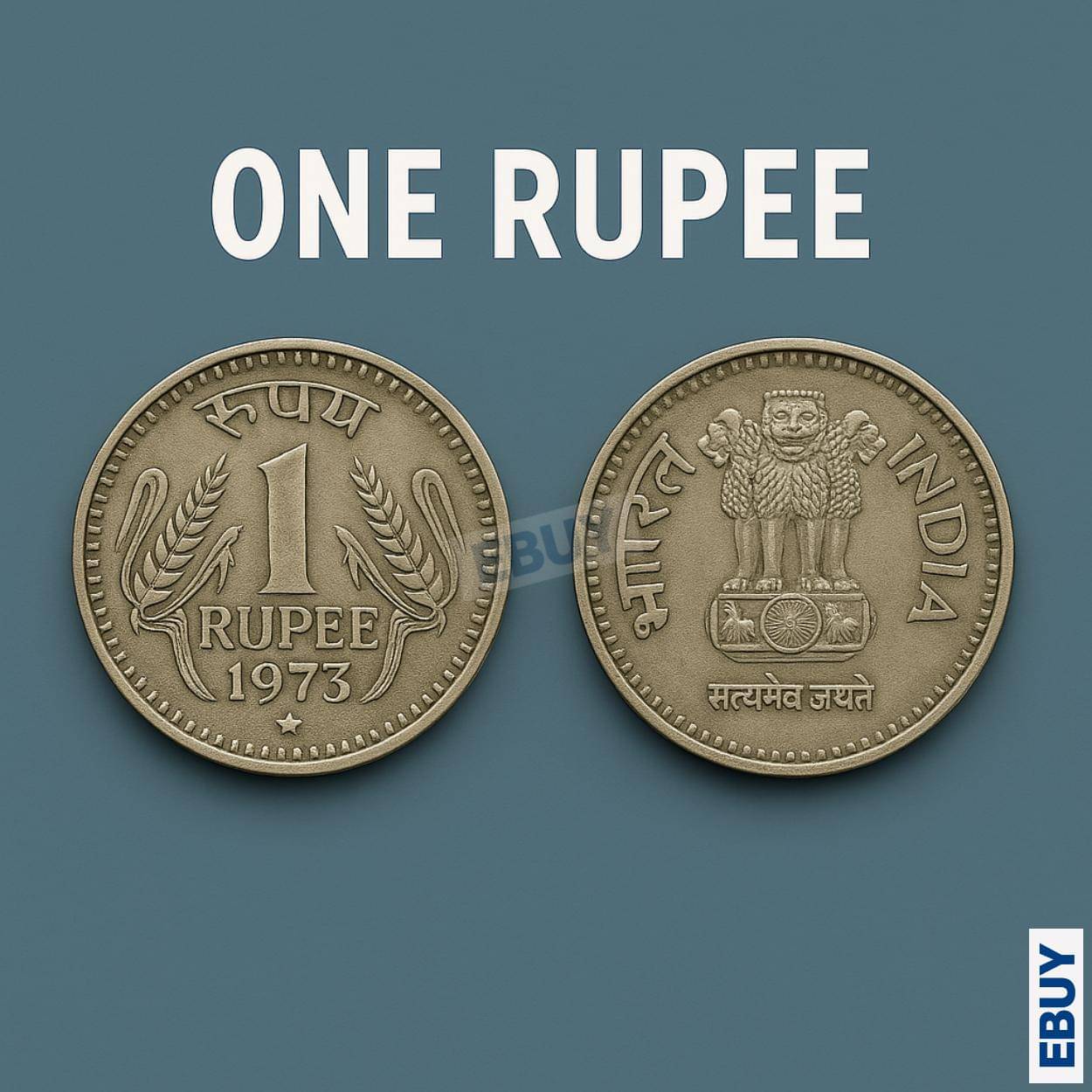     			Rare 1 Rupee 1973 STAR/HYDERABAD MINT, India Fancy Old Coin