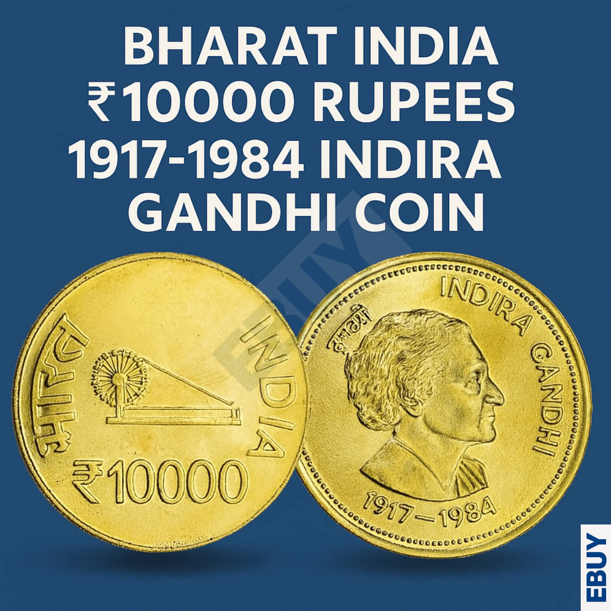 Rare 10000 Rupees 1917-1984 Indira Gandhi – India Rare Gold-Plated Heavy Coin Rare 10000 Rupees 1917-1984 Indira Gandhi – India Rare Gold-Plated Heavy Coin