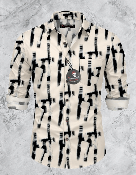 SHREE VASTRA HOUSE Cotton Blend Regular Fit Printed Full Sleeves Men's Casual Shirt - Cream ( Pack of 1 ) SHREE VASTRA HOUSE Cotton Blend Regular Fit Printed Full Sleeves Men's Casual Shirt - Cream ( Pack of 1 )